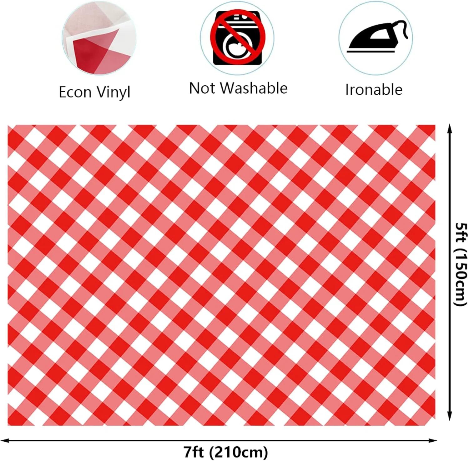 پس زمینه شطرنجی قرمز و سفید - پس زمینه وینیل بافت چهارخانه قرمز 210x150 سانتی متر برای تزئینات مهمانی پیک نیک باربیکیو، تولد، عکاسی پرتره جشن نوزاد