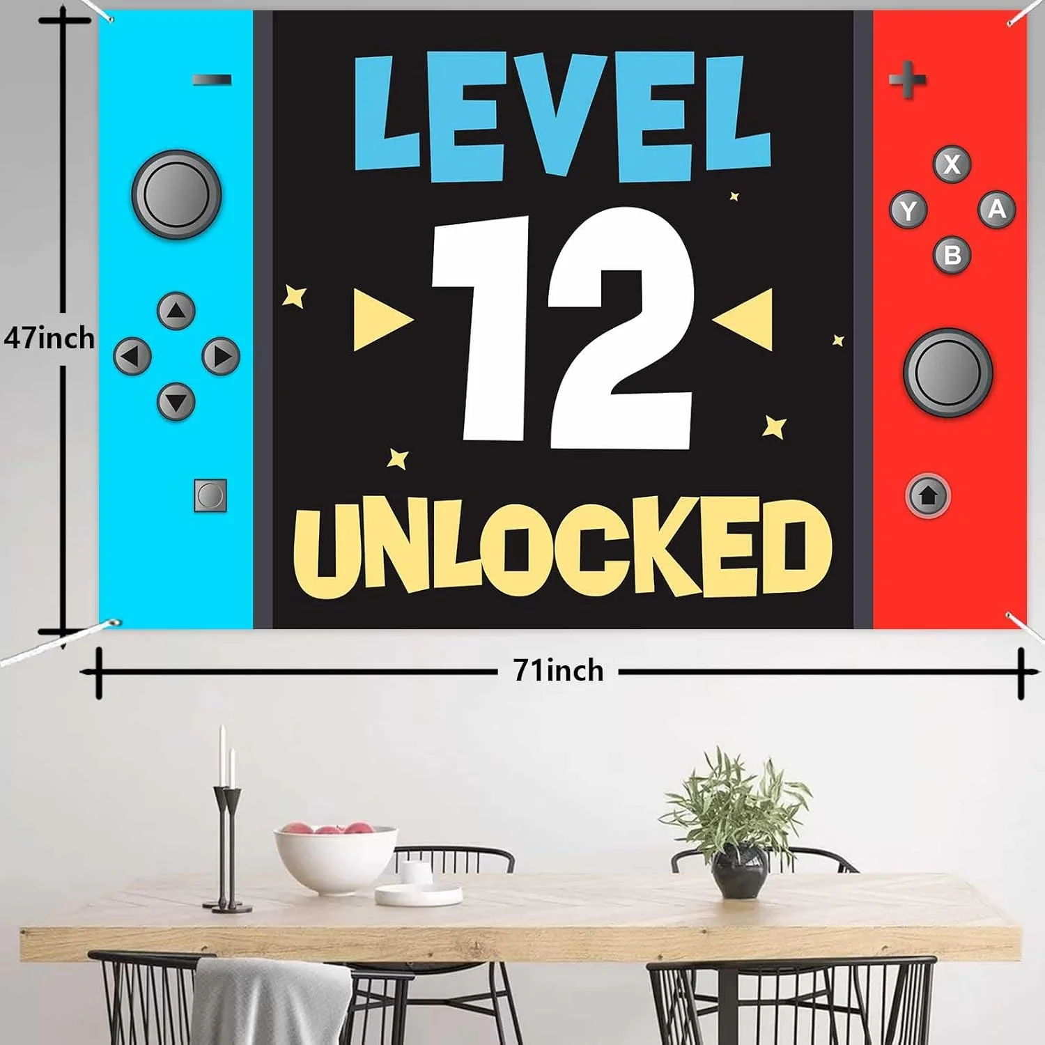 بنر پس زمینه تم تولد دوازده سالگی با طرح بازی ویدیویی، مناسب برای دکور جشن تولد پسران و دختران، مهمانی و جشن