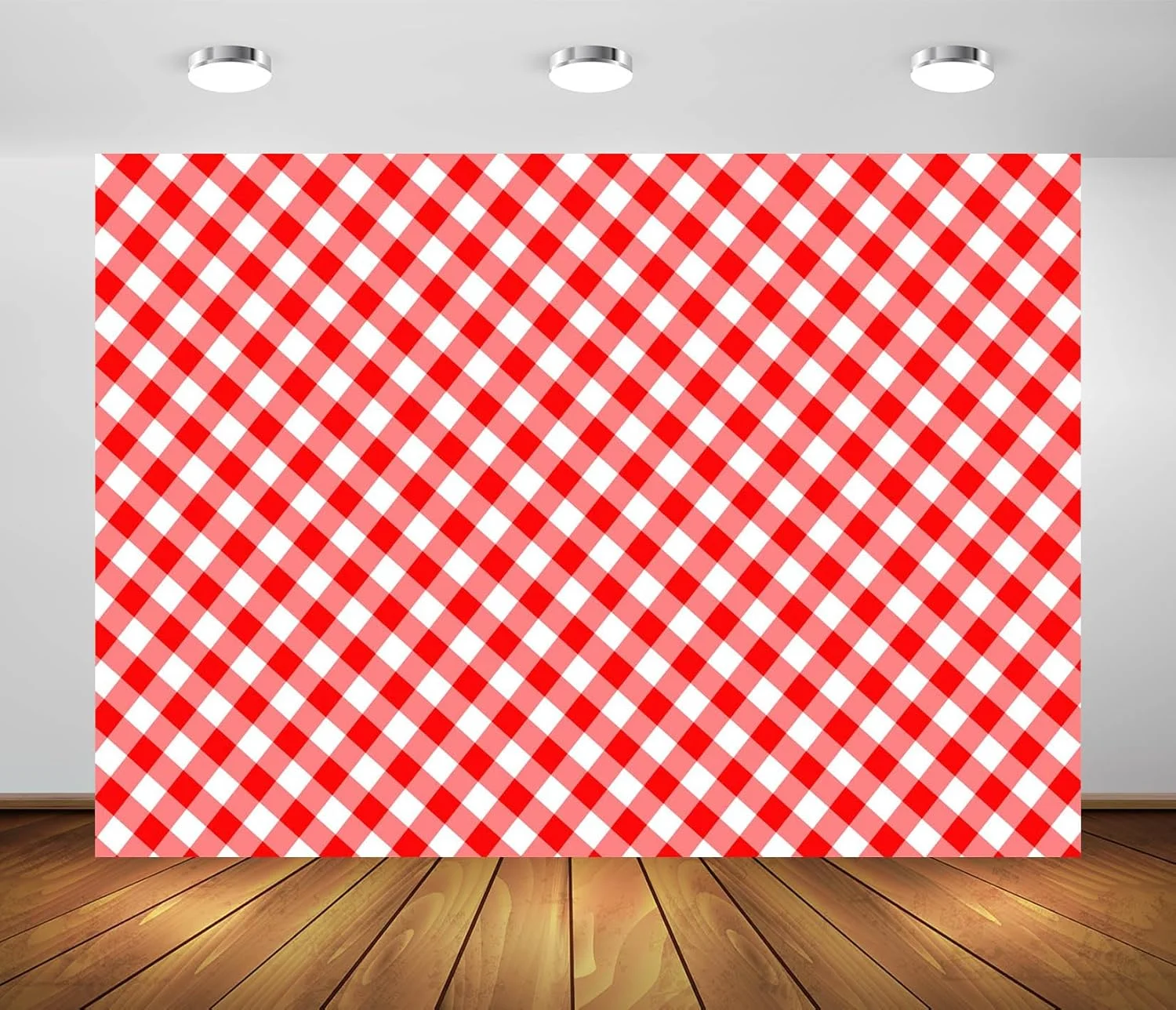 پس زمینه پارچه ای طرح شطرنجی قرمز و سفید، مناسب عکاسی، دکوراسیون جشن تولد، عروسی، مهمانی و استودیو