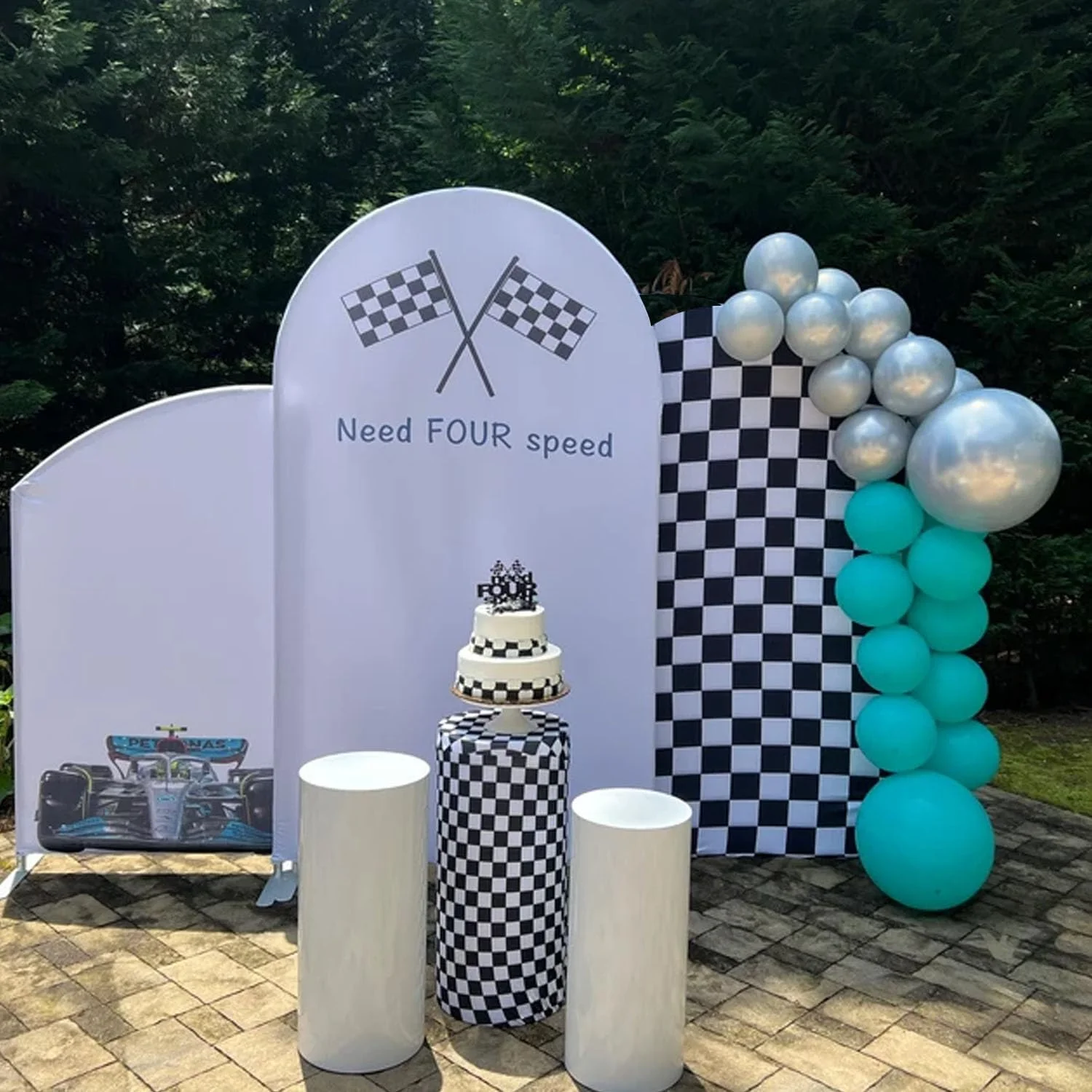 کاور پس زمینه طاق کمانی Lrrtwer با طرح شطرنجی مسابقه ای سیاه و سفید برای جشن تولد و مهمانی (180 سانتی متر)