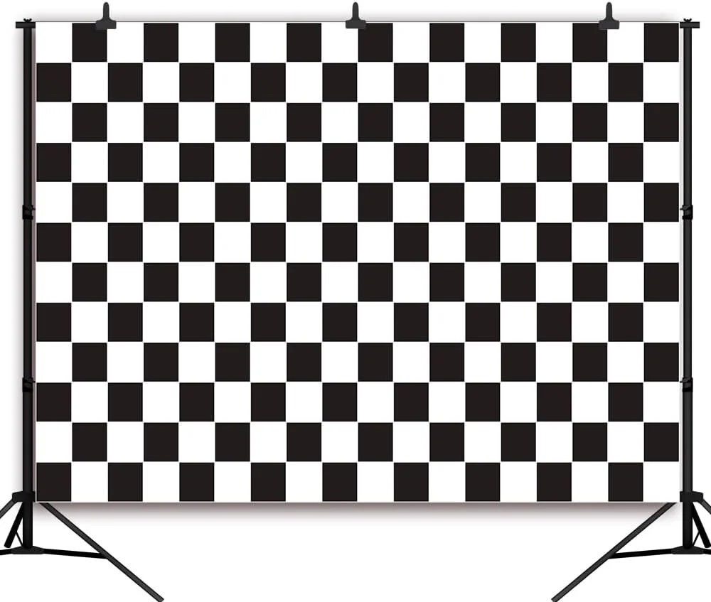 پس زمینه شطرنجی سیاه و سفید 2.7x1.8 متری، بافت هندسی پرچم مسابقه اتومبیلرانی، پس زمینه عکاسی جشن تولد 2 سالگی پسرانه، بنر عکس نوزاد