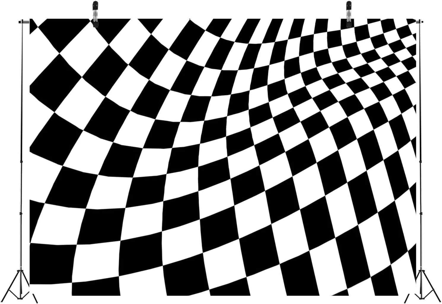 پس زمینه پارچه ای طرح شطرنجی سیاه و سفید BELECO، 213x152 سانتی متر، بافت صفحه شطرنجی، زمینه موج دار، لوازم مهمانی با تم مسابقه، تزئینات تولد، لوازم استودیوی عکس