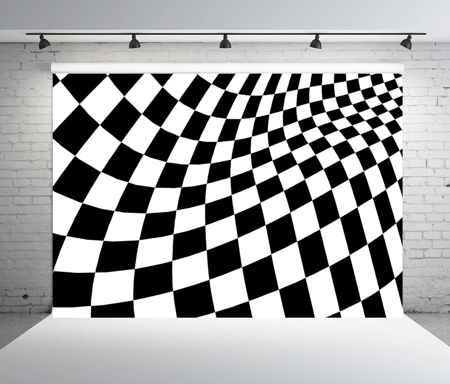 پس زمینه پارچه ای طرح شطرنجی سیاه و سفید BELECO، 213x152 سانتی متر، بافت صفحه شطرنجی، زمینه موج دار، لوازم مهمانی با تم مسابقه، تزئینات تولد، لوازم استودیوی عکس