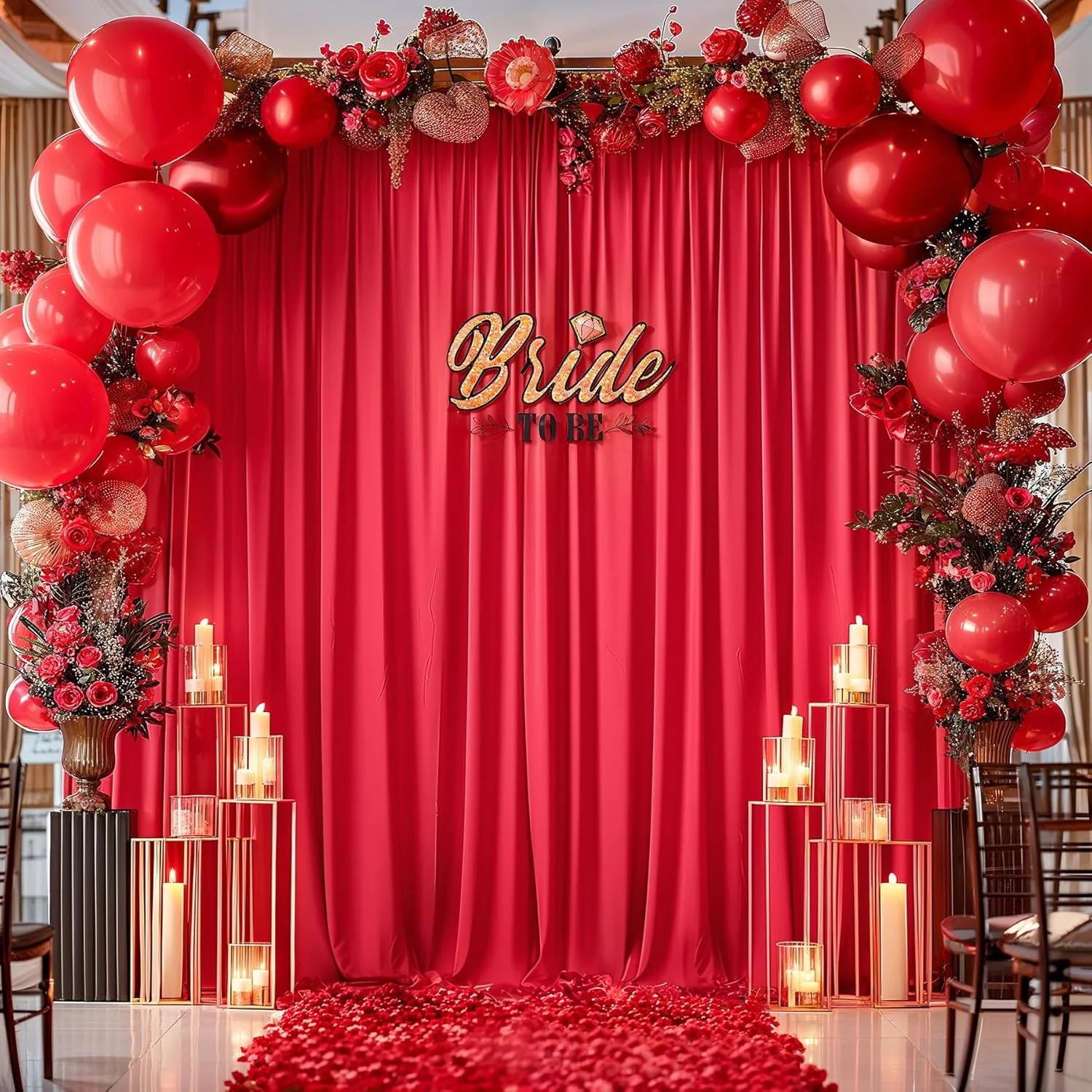 پنل های پرده پس زمینه قرمز 3x3 متری برای مهمانی ها - پرده پس زمینه عکس پلی استر بدون چروک، پارچه های پرده ای پس زمینه عروسی برای تزئینات مهمانی، پس زمینه برای عکاسی