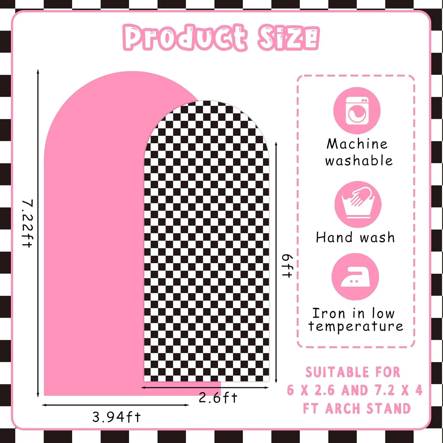 مجموعه 2 عددی روکش پس زمینه طاقدار با تم مشکی صورتی، روکش پایه پس زمینه طاقدار کشسان شطرنجی مشکی، روکش پایه طاق عکاسی برای دکوراسیون جشن تولد و مسابقه اتومبیلرانی مجموعه 2 عددی روکش پس زمینه طاقدار با تم مشکی صورتی، روکش پایه پس زمینه طاقدار کشسان شطرنجی مشکی، روکش پایه طاق عکاسی برای دکوراسیون جشن تولد و مسابقه اتومبیلرانی