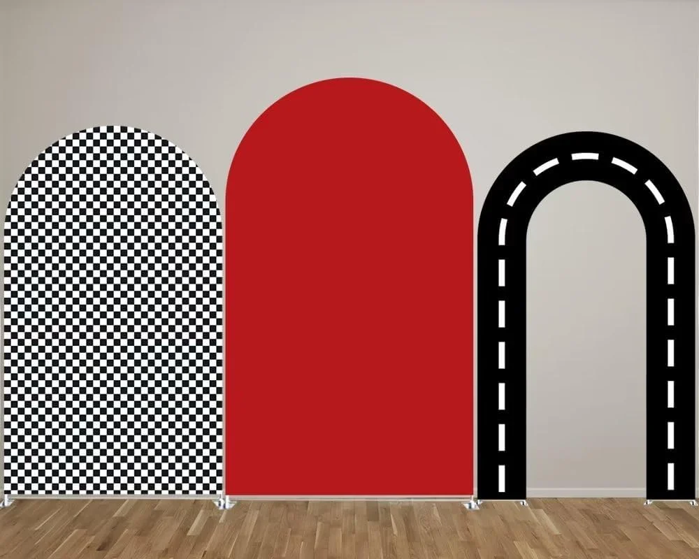 کاور پس زمینه طاق تم مسابقه ای AOSTO، 90x180 سانتی متر، پارچه الاستیک دو طرفه طرح شطرنجی سیاه و سفید مدل GX-419