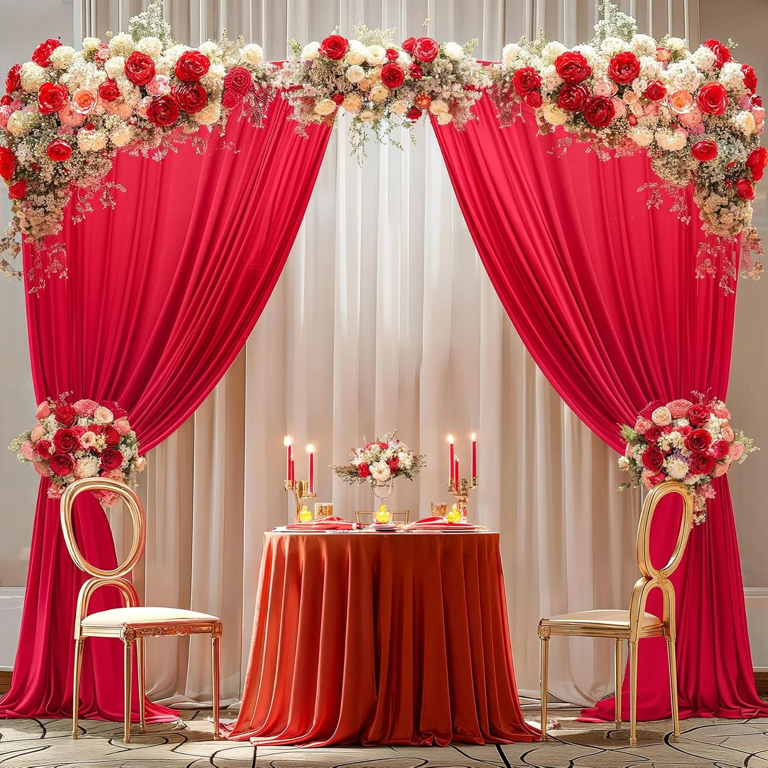 پنل های پرده پس زمینه قرمز 3x3 متری برای مهمانی ها - پرده پس زمینه عکس پلی استر بدون چروک، پارچه های پرده ای پس زمینه عروسی برای تزئینات مهمانی، پس زمینه برای عکاسی