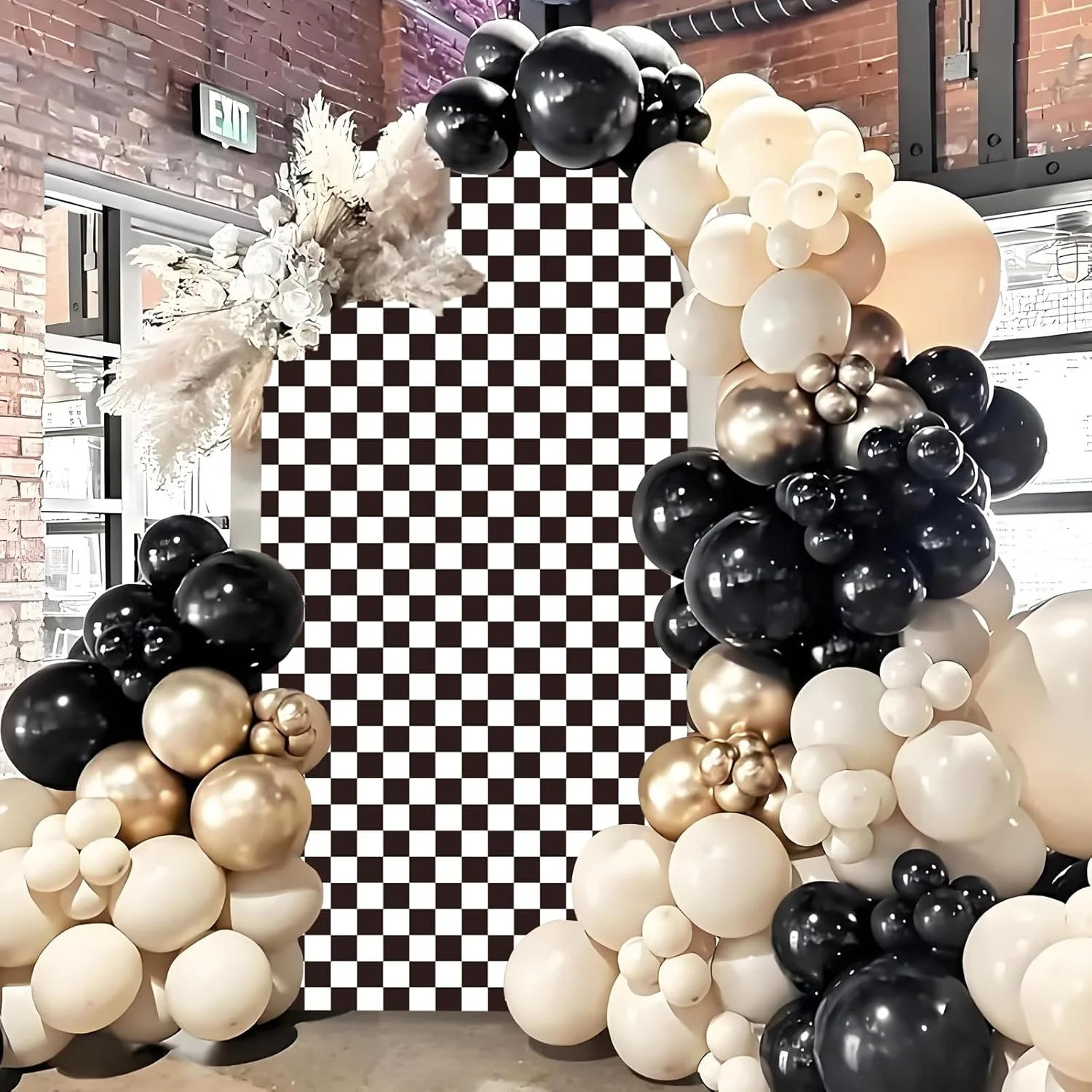 روکش پس زمینه طاقدار شطرنجی سیاه و سفید، روکش های کشسان طاقدار 6 فوتی بوهمی برای پایه پس زمینه عکاسی، روکش پایه طاقدار طرح دار سیاه برای دکوراسیون جشن عروسی، تولد، جشن نوزاد