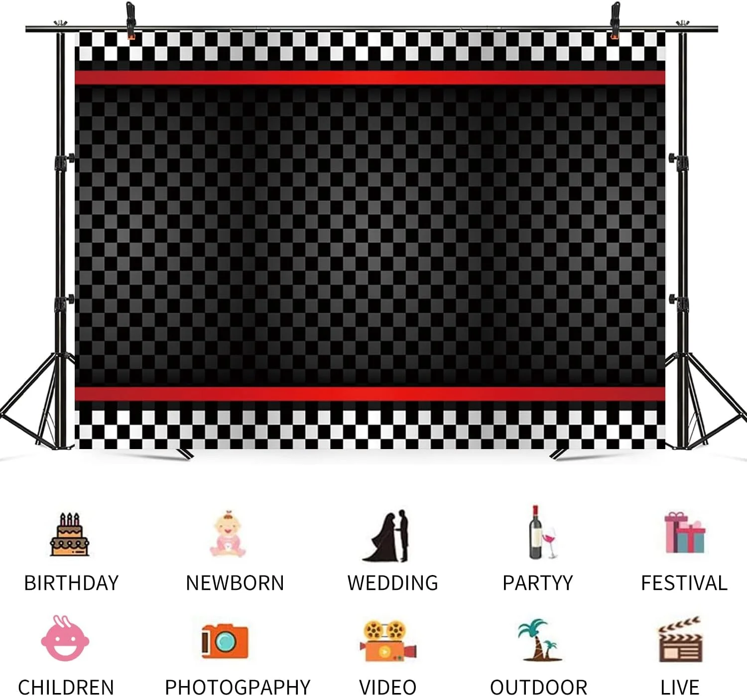 پس زمینه مسابقه اتومبیلرانی به ابعاد 7x5 فوت برای عکاسی، خط پایان شطرنجی سیاه و سفید، دکوراسیون جشن تولد ماشین مسابقه، پس زمینه غرفه عکس جشن نوزاد پس زمینه مسابقه اتومبیلرانی به ابعاد 7x5 فوت برای عکاسی، خط پایان شطرنجی سیاه و سفید، دکوراسیون جشن تولد ماشین مسابقه، پس زمینه غرفه عکس جشن نوزاد