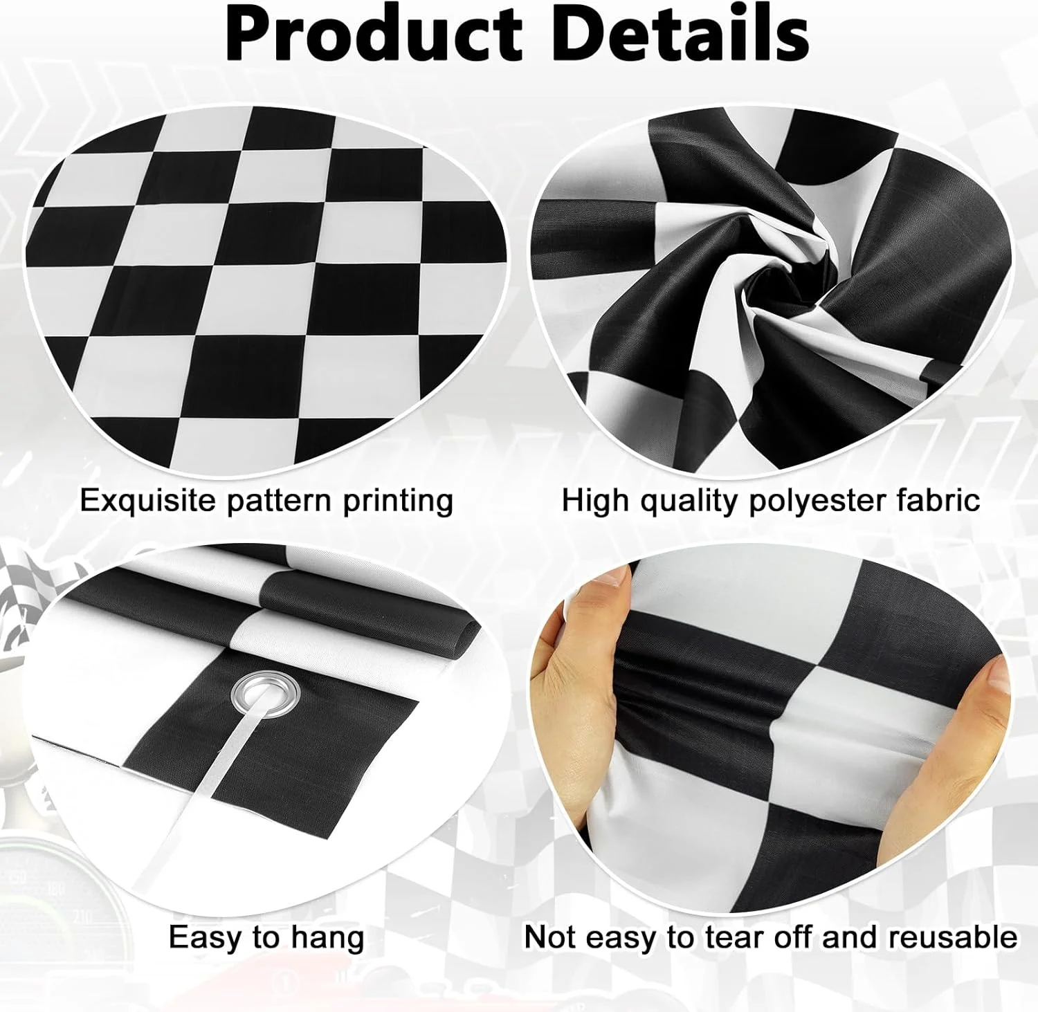 پس زمینه شطرنجی سیاه و سفید، پس زمینه مسابقه ای، پس زمینه های عکاسی با تم صفحه شطرنج برای جشن تولد کودکان، جشن نوزادی، لوازم جشن با تم ماشین مسابقه (180 * 110 سانتی متر)