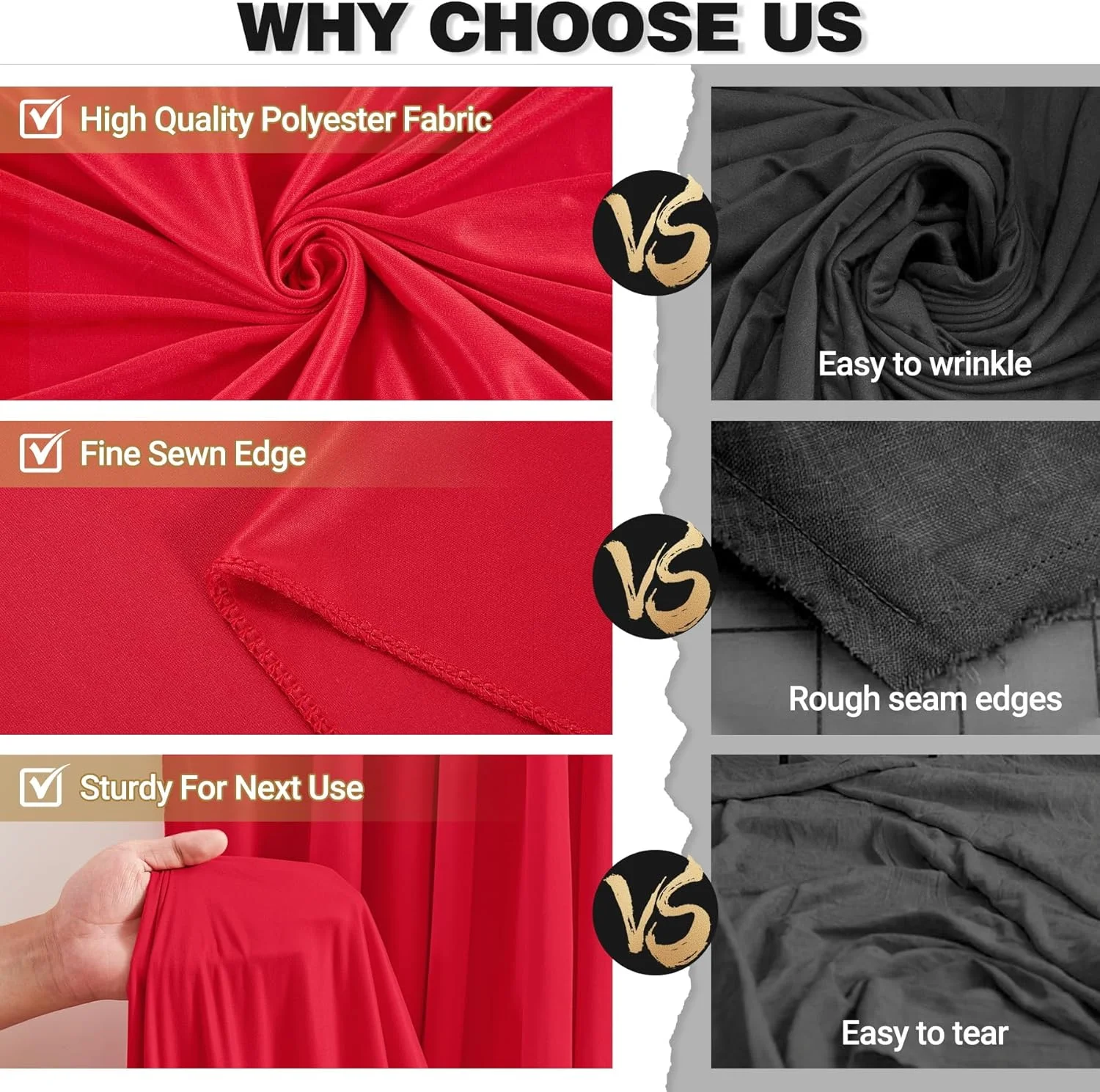 پنل های پرده پس زمینه قرمز 3x3 متری برای مهمانی ها - پرده پس زمینه عکس پلی استر بدون چروک، پارچه های پرده ای پس زمینه عروسی برای تزئینات مهمانی، پس زمینه برای عکاسی