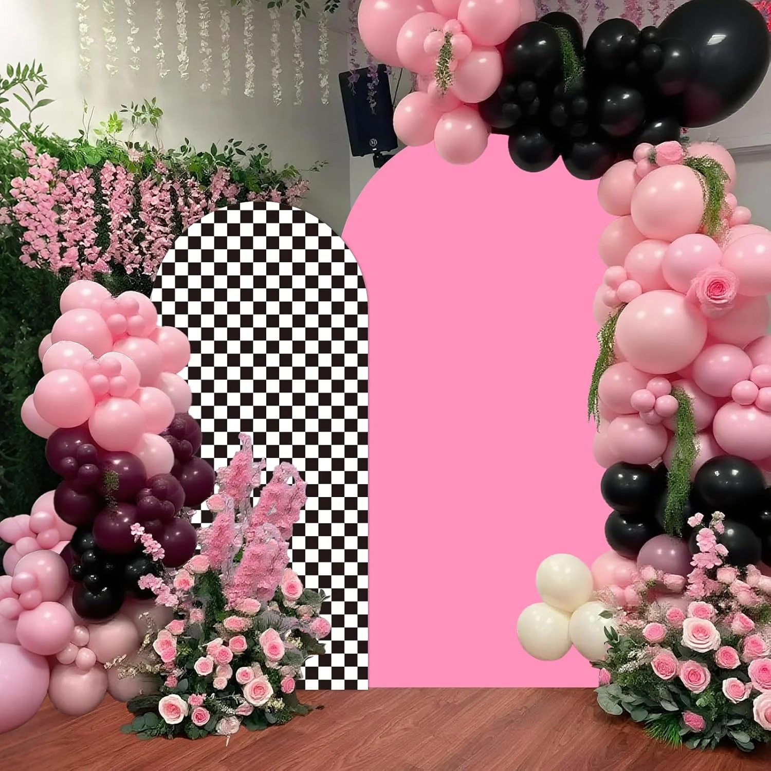 مجموعه 2 عددی روکش پس زمینه طاقدار با تم مشکی صورتی، روکش پایه پس زمینه طاقدار کشسان شطرنجی مشکی، روکش پایه طاق عکاسی برای دکوراسیون جشن تولد و مسابقه اتومبیلرانی مجموعه 2 عددی روکش پس زمینه طاقدار با تم مشکی صورتی، روکش پایه پس زمینه طاقدار کشسان شطرنجی مشکی، روکش پایه طاق عکاسی برای دکوراسیون جشن تولد و مسابقه اتومبیلرانی