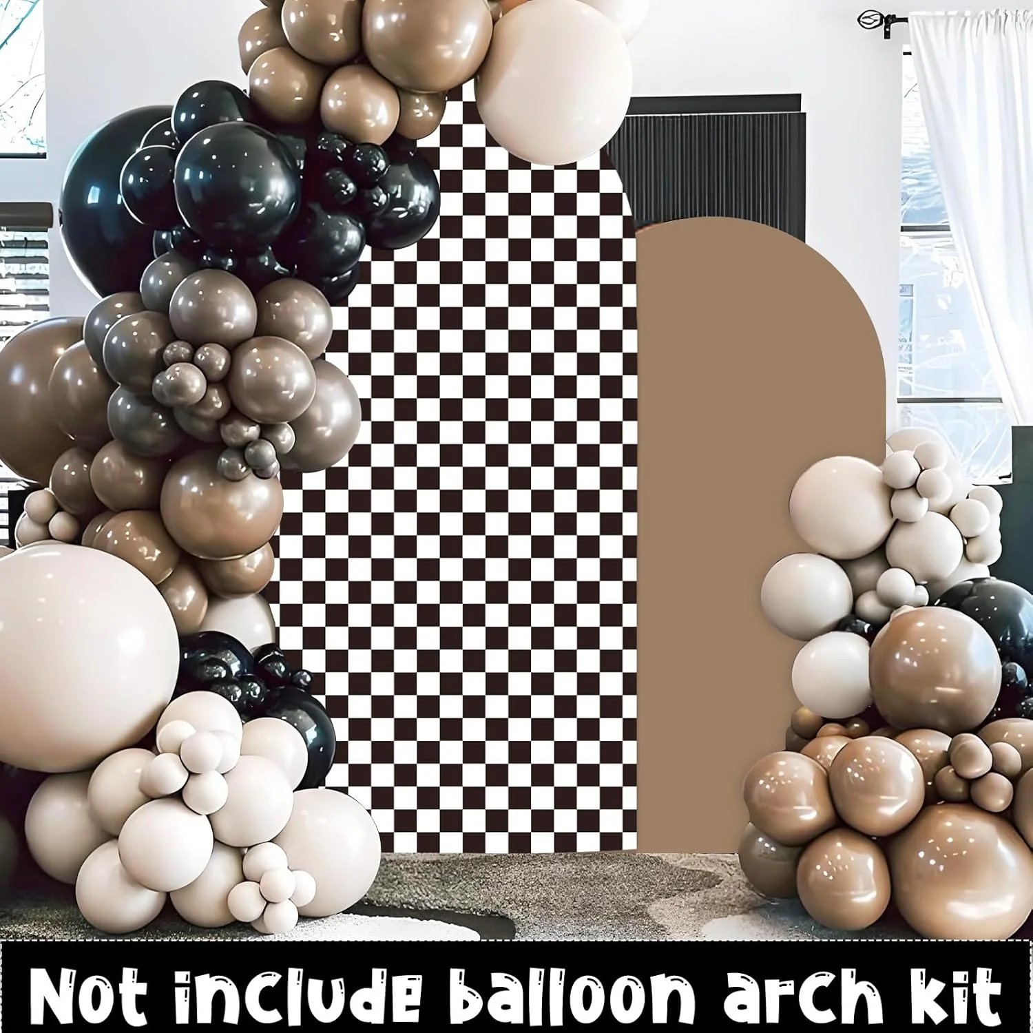 روکش پس زمینه طاقدار شطرنجی سیاه و سفید، روکش های کشسان طاقدار 6 فوتی بوهمی برای پایه پس زمینه عکاسی، روکش پایه طاقدار طرح دار سیاه برای دکوراسیون جشن عروسی، تولد، جشن نوزاد