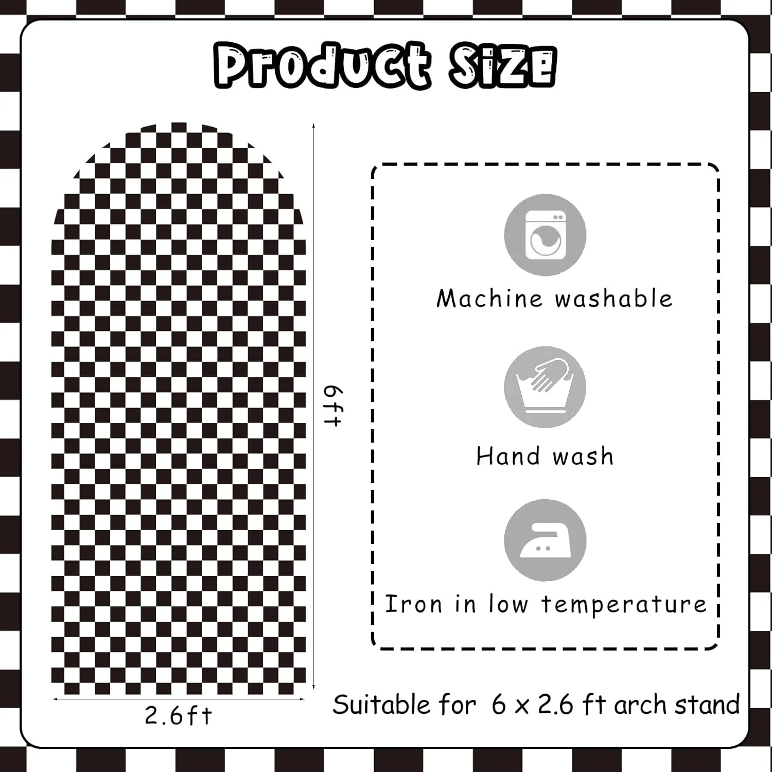 روکش پس زمینه طاقدار شطرنجی سیاه و سفید، روکش های کشسان طاقدار 6 فوتی بوهمی برای پایه پس زمینه عکاسی، روکش پایه طاقدار طرح دار سیاه برای دکوراسیون جشن عروسی، تولد، جشن نوزاد