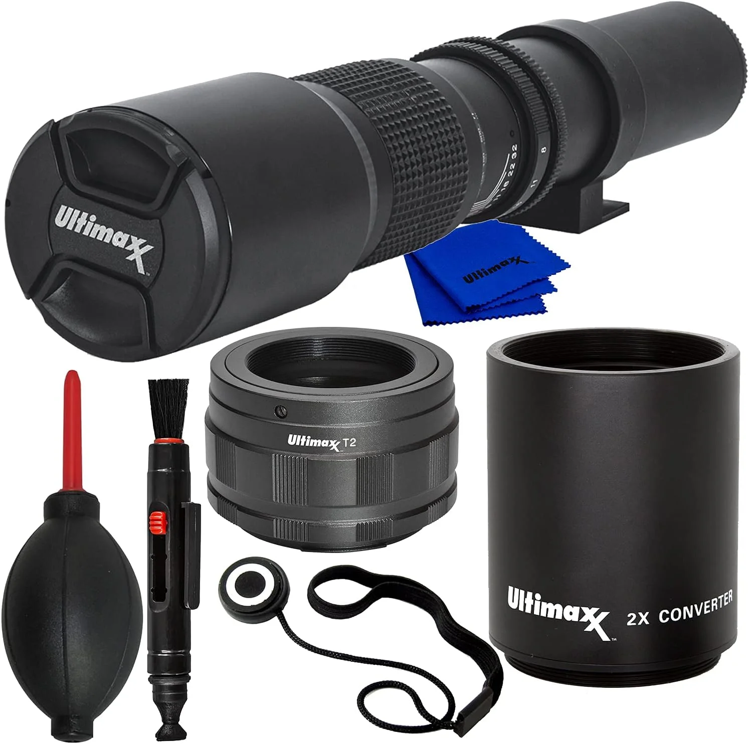 کیت لنز تله فوتو 500mm f/8 با قدرت بالا و پوشش چند لایه Ultimaxx برای دوربین های بدون آینه Canon EOS R & RP - شامل: آداپتور T-Mount به Canon RF-Mount و موارد دیگر