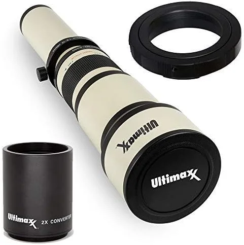 ست لنز تله فوتو زوم 650-1300 میلی‌متری Ultimaxx (همراه با تبدیل کننده 2X، 1300-2600 میلی‌متر) برای دوربین‌های DSLR کانن EOS 9000D 800D 760D 750D 700D 1300D 1200D T100, 4000D, 3000D, 2000D, 1500D