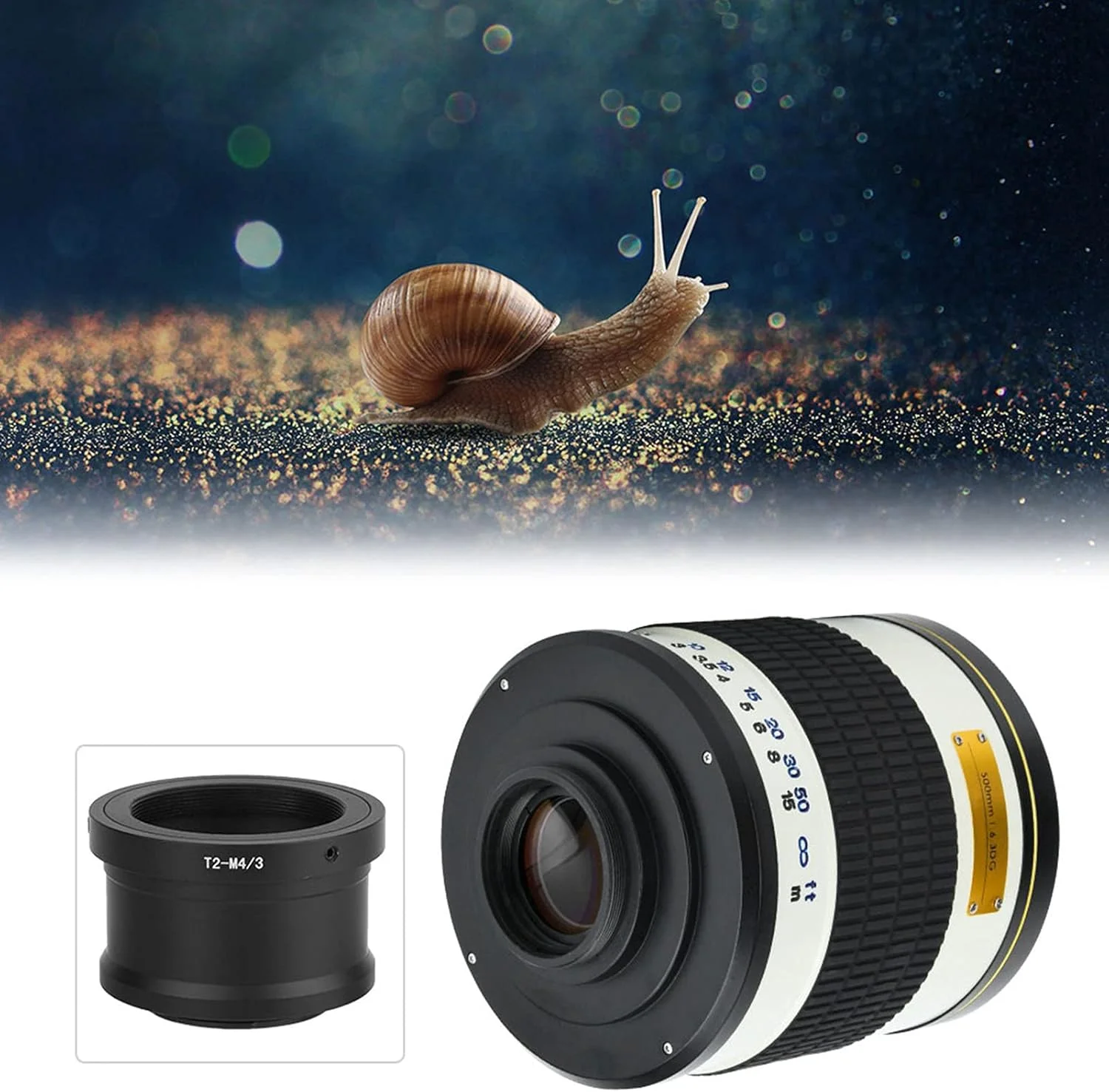 لنز تله فوتو آینه ای، لنز 500 میلی متری تله فوتو با پوشش چند لایه F/6.3 برای دوربین های بدون آینه (سفید، با T2 M4/3 برای الیمپوس پاناسونیک، مشکی) لنز تله فوتو آینه ای، لنز 500 میلی متری تله فوتو با پوشش چند لایه F/6.3 برای دوربین های بدون آینه (سفید، با T2 M4/3 برای الیمپوس پاناسونیک، مشکی)