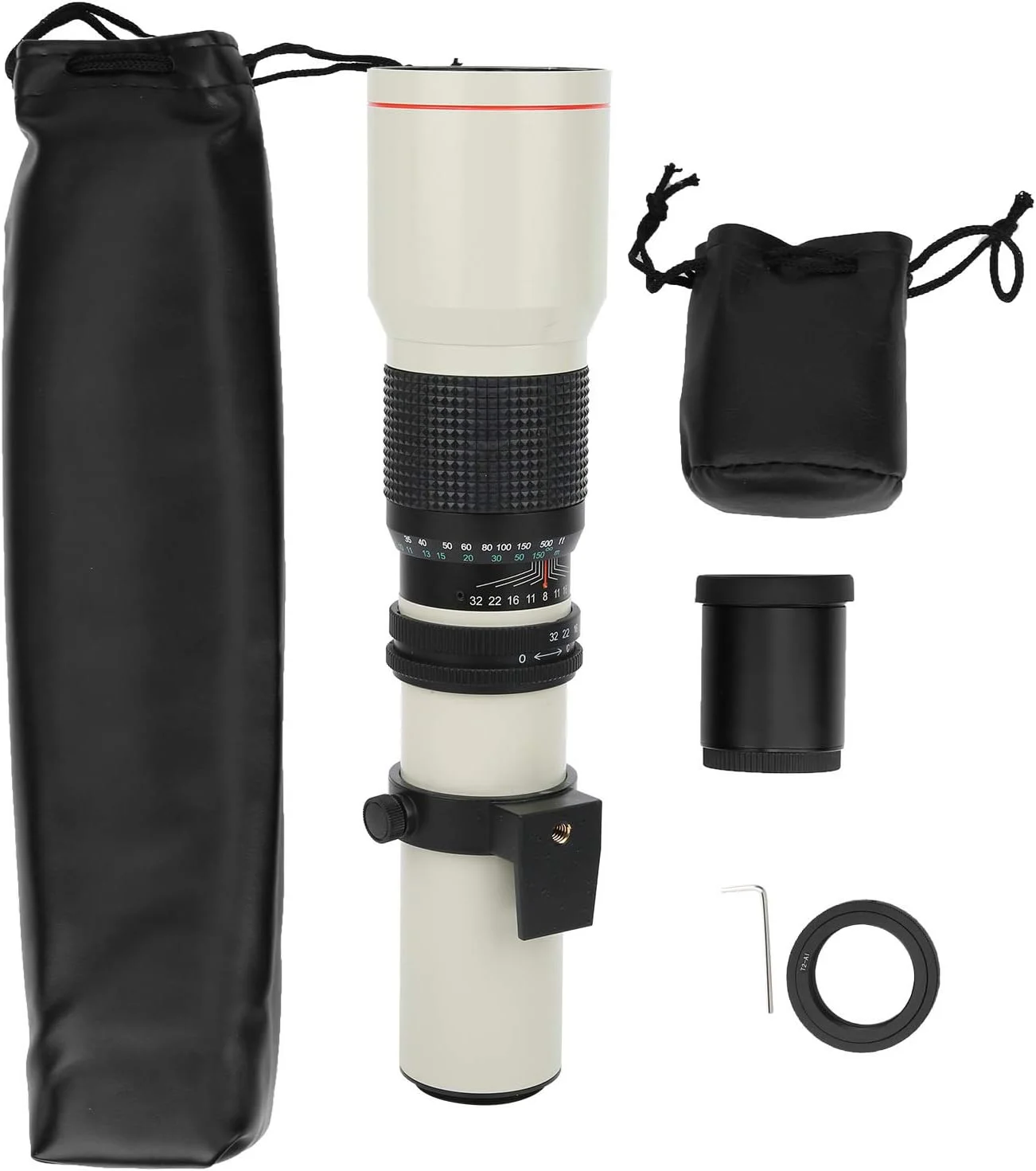 لنز تله فوتو 500 میلی‌متری، لنز با فوکوس ثابت چند منظوره با پوشش چند لایه MC، قابل حمل برای دوربین با مانت F (سفید)