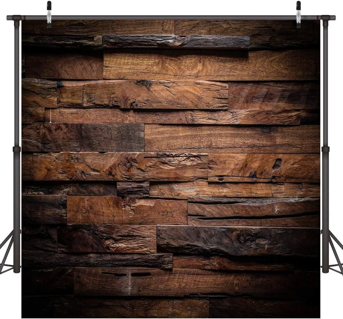 پس زمینه چوبی قهوه ای رترو CYLYH ابعاد 2.4x2.4 متر - مناسب برای جشن نوزاد و تزئینات مهمانی - پس زمینه های سه بعدی