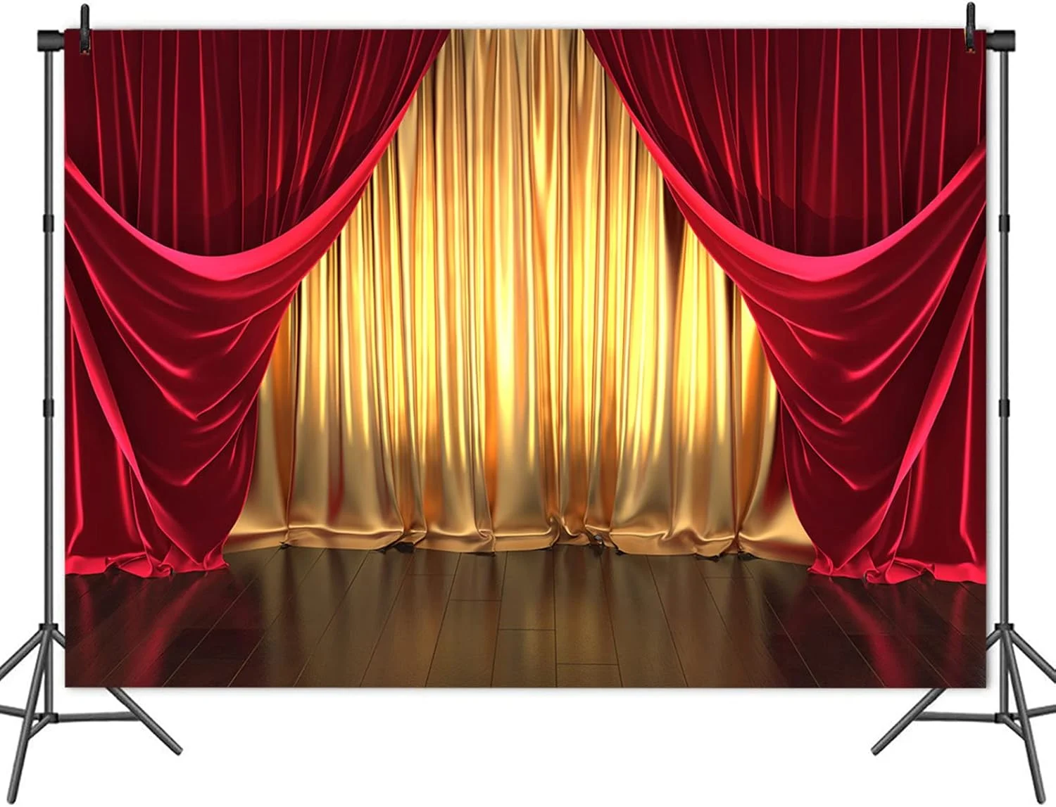 پرده های سه بعدی قرمز و طلایی Qian، پس زمینه عکاسی با تم صحنه تئاتر، دکور جشن تولد عروسی، پس زمینه عکس بنر 150x90 سانتی متر، لوازم استودیویی عکس