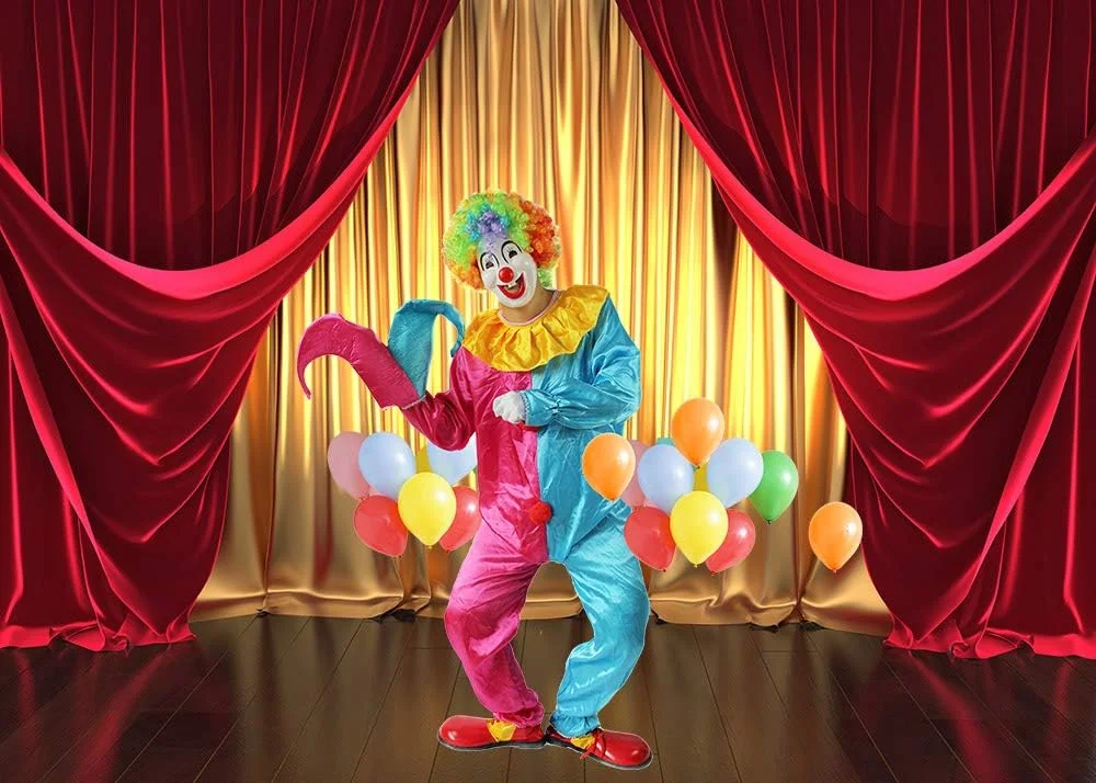 پس زمینه عکاسی صحنه تئاتر با پرده های طلایی و قرمز، مناسب برای استودیو عکس، دکوراسیون جشن تولد و عروسی، سایز 210x150 سانتی متر