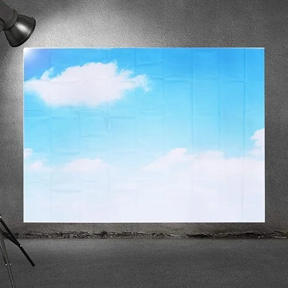 پس زمینه عکاسی بدون درز با طرح آسمان آبی و ابرهای سفید، پارچه پس زمینه استودیویی سه بعدی پلیسه دار، 210x150 سانتی متر