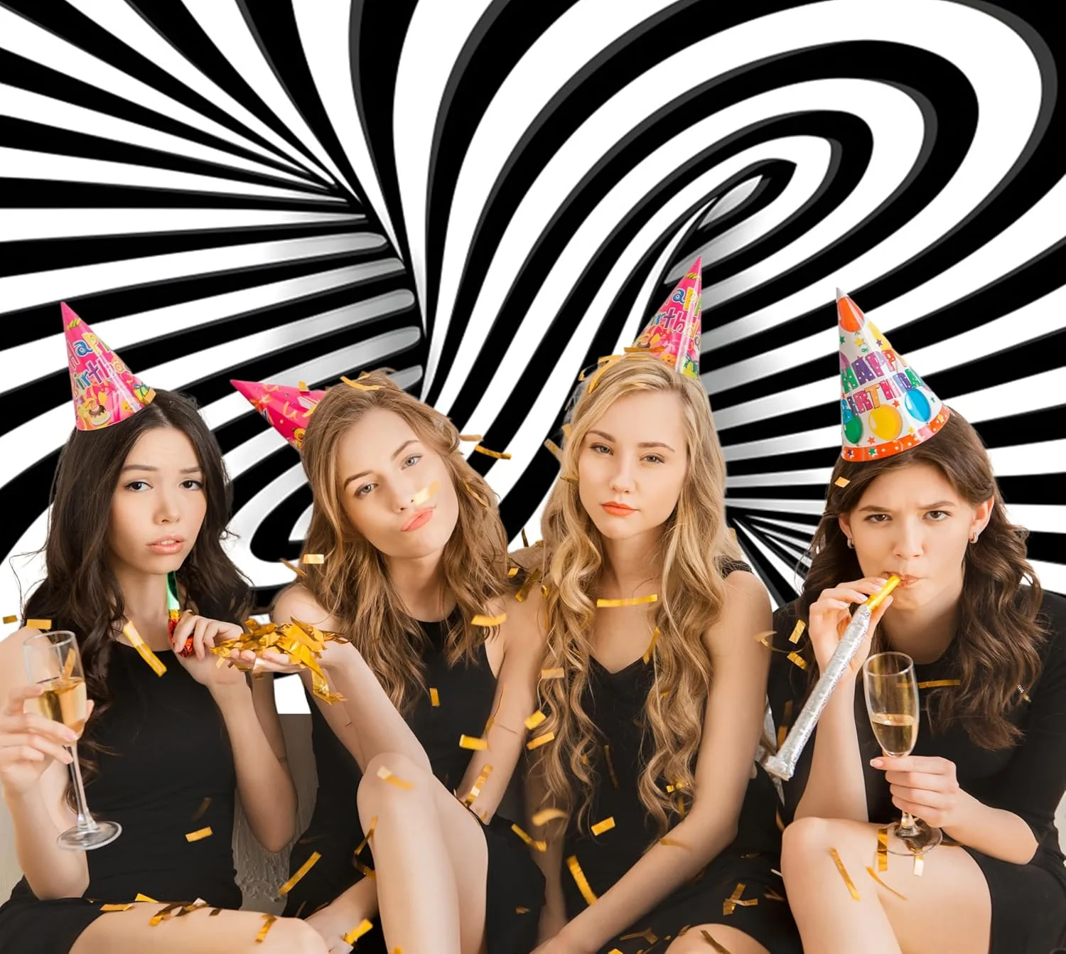 پس زمینه راه راه سیاه و سفید، پس زمینه عکاسی طرح مارپیچ سه بعدی، پس زمینه تونل بی نهایت، مناسب برای عکس پرتره بزرگسالان و کودکان، ابعاد 3x2.4 متر