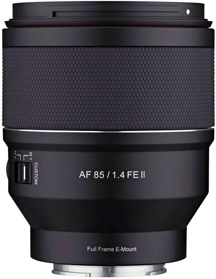 لنز فوکوس ثابت SAMYANG 888367 مدل AF 85mm F1.4 FE II سازگار با دهانه E سونی α، سایز کامل، تله متوسط، مشکی