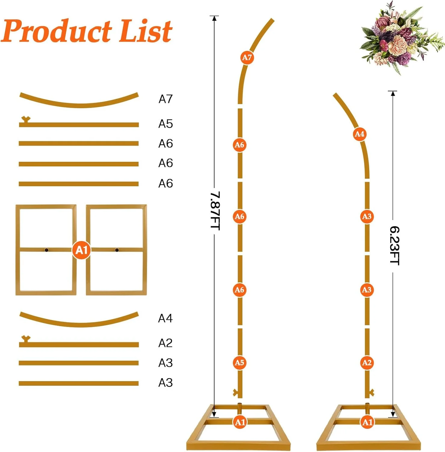 مجموعه پایه طاق گل برای عروسی، فلزی طلایی نیمه، مناسب برای پیشنهاد ازدواج، سالگرد عروسی، جشن نامزدی، دکوراسیون پس زمینه مهمانی مجموعه پایه طاق گل برای عروسی، فلزی طلایی نیمه، مناسب برای پیشنهاد ازدواج، سالگرد عروسی، جشن نامزدی، دکوراسیون پس زمینه مهمانی