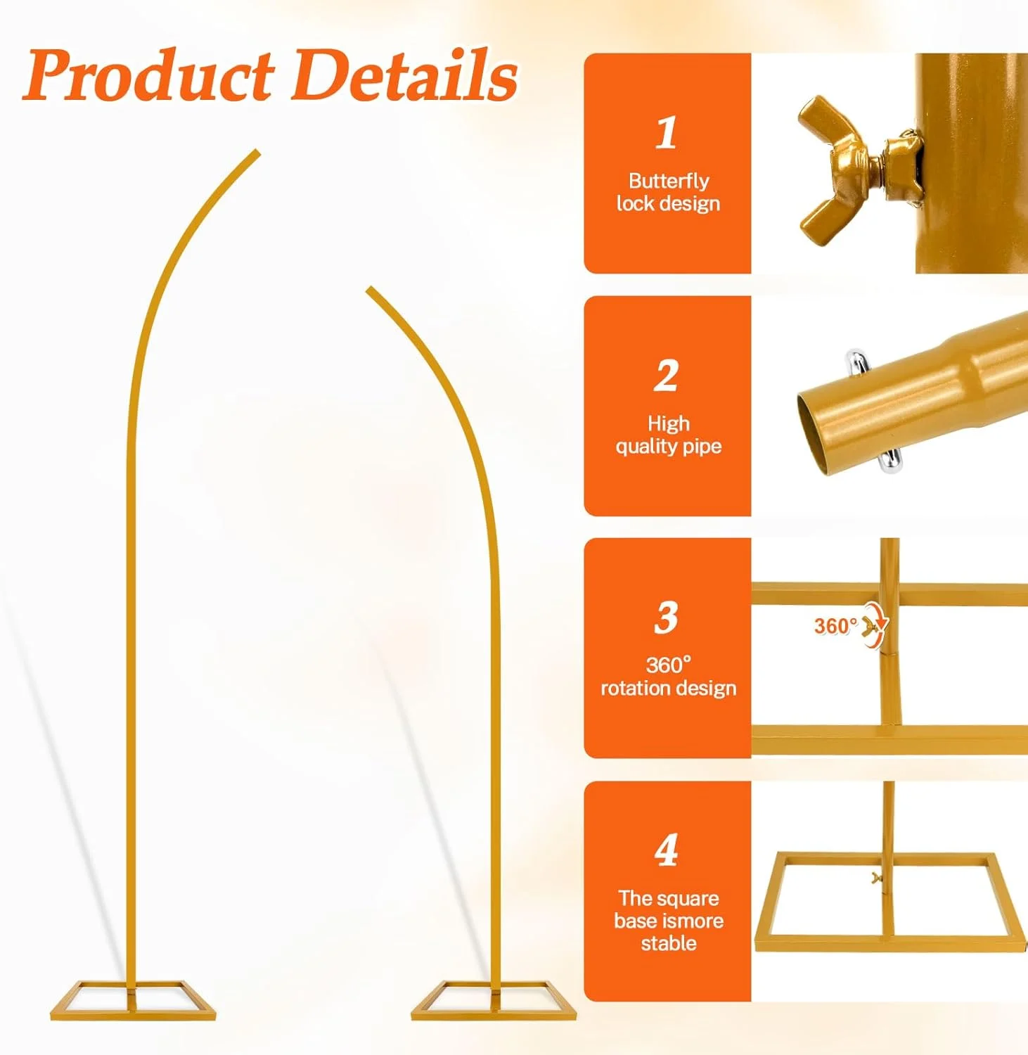 مجموعه پایه طاق گل برای عروسی، فلزی طلایی نیمه، مناسب برای پیشنهاد ازدواج، سالگرد عروسی، جشن نامزدی، دکوراسیون پس زمینه مهمانی مجموعه پایه طاق گل برای عروسی، فلزی طلایی نیمه، مناسب برای پیشنهاد ازدواج، سالگرد عروسی، جشن نامزدی، دکوراسیون پس زمینه مهمانی