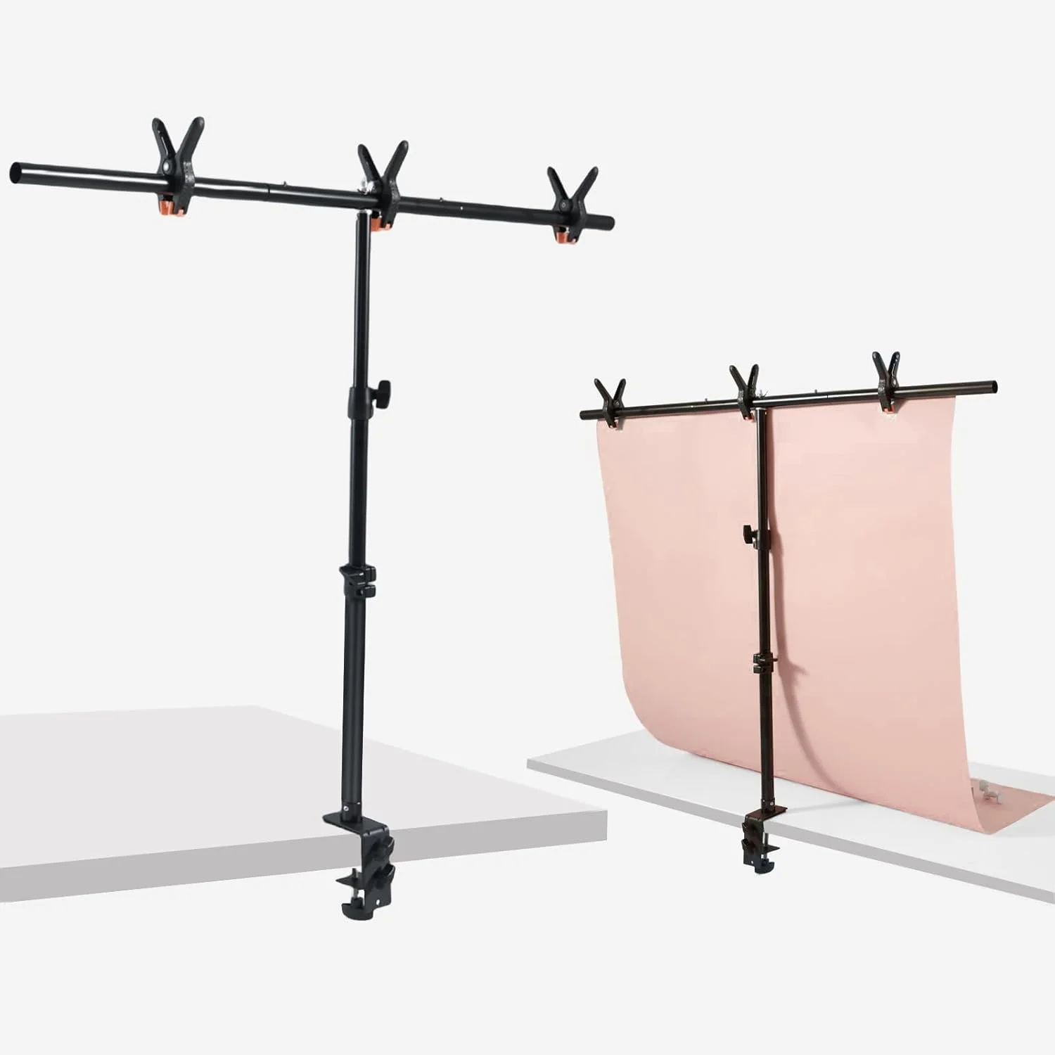 پایه نگهدارنده پس زمینه رومیزی عکاسی زومیدیه، کیت پایه نگهدارنده پس زمینه عکس قابل تنظیم با گیره های C، پایه پس زمینه با 3 گیره، نگهدارنده بنر پس زمینه T شکل برای عکاسی