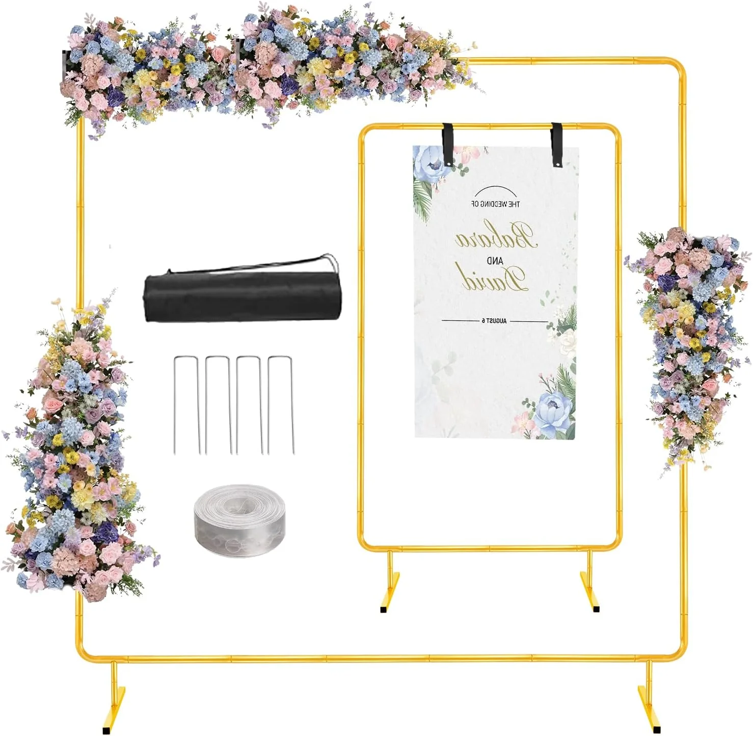 استند پس زمینه طاق بادکنک عروسی 2Mx2M، قاب طاق فلزی مستطیلی طلایی برای طاق گل باغ، تولد، تزئینات جشن بیبی شاور