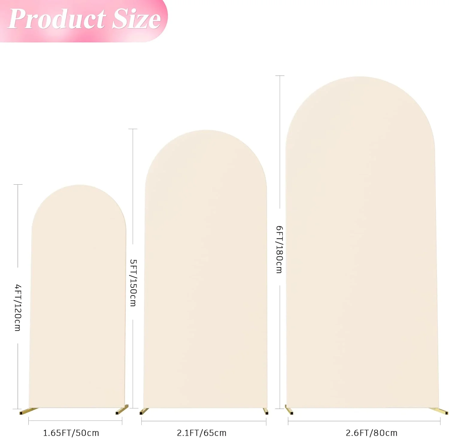 روکش های پایه طاق عروسی اسپندکس Wokceer - پایه های پس زمینه طاق کیارا با سر گرد برای دکوراسیون جشن تولد، مراسم و ضیافت - 120، 150، 180 سانتی متر - بژ