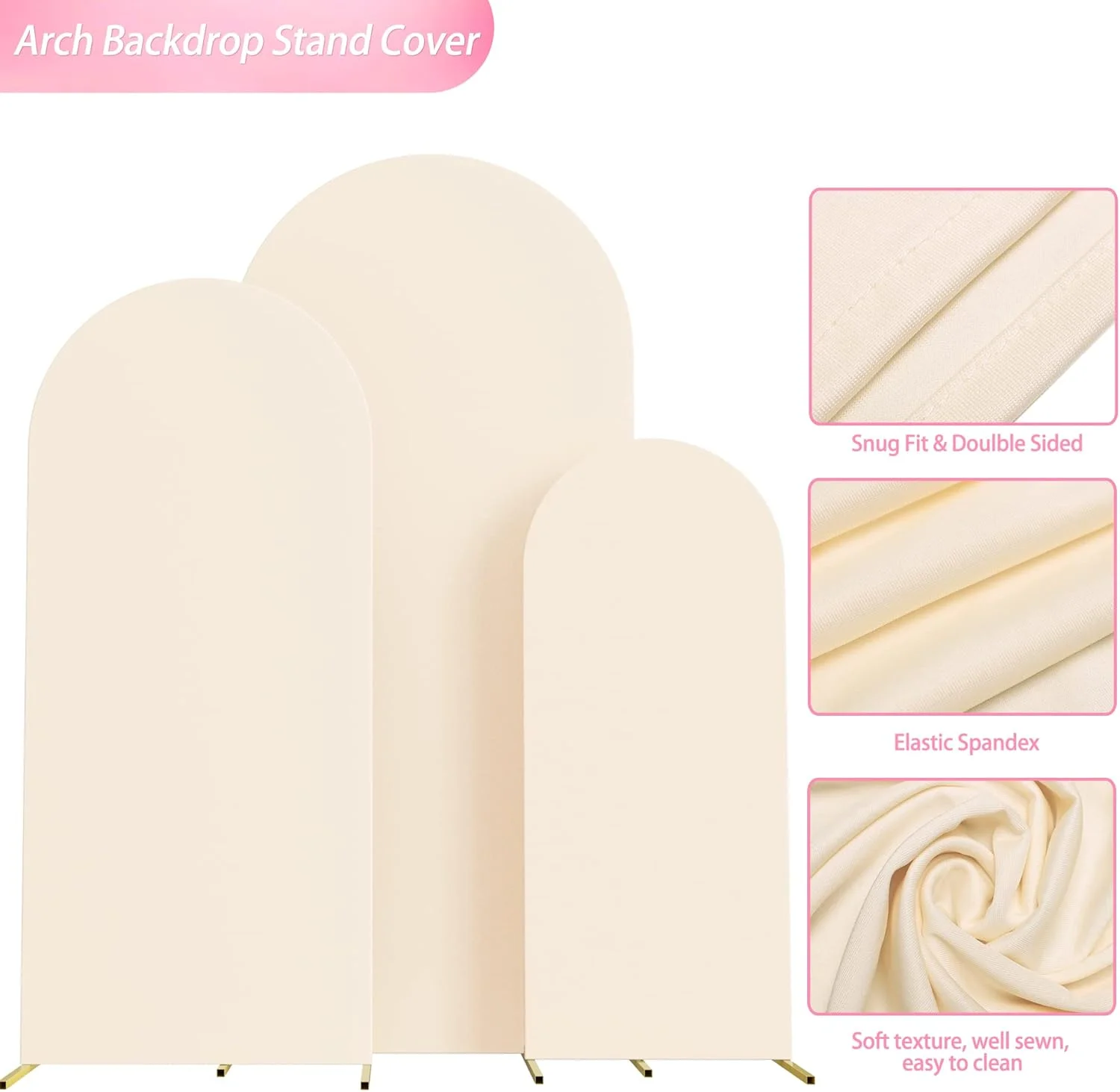 روکش های پایه طاق عروسی اسپندکس Wokceer - پایه های پس زمینه طاق کیارا با سر گرد برای دکوراسیون جشن تولد، مراسم و ضیافت - 120، 150، 180 سانتی متر - بژ