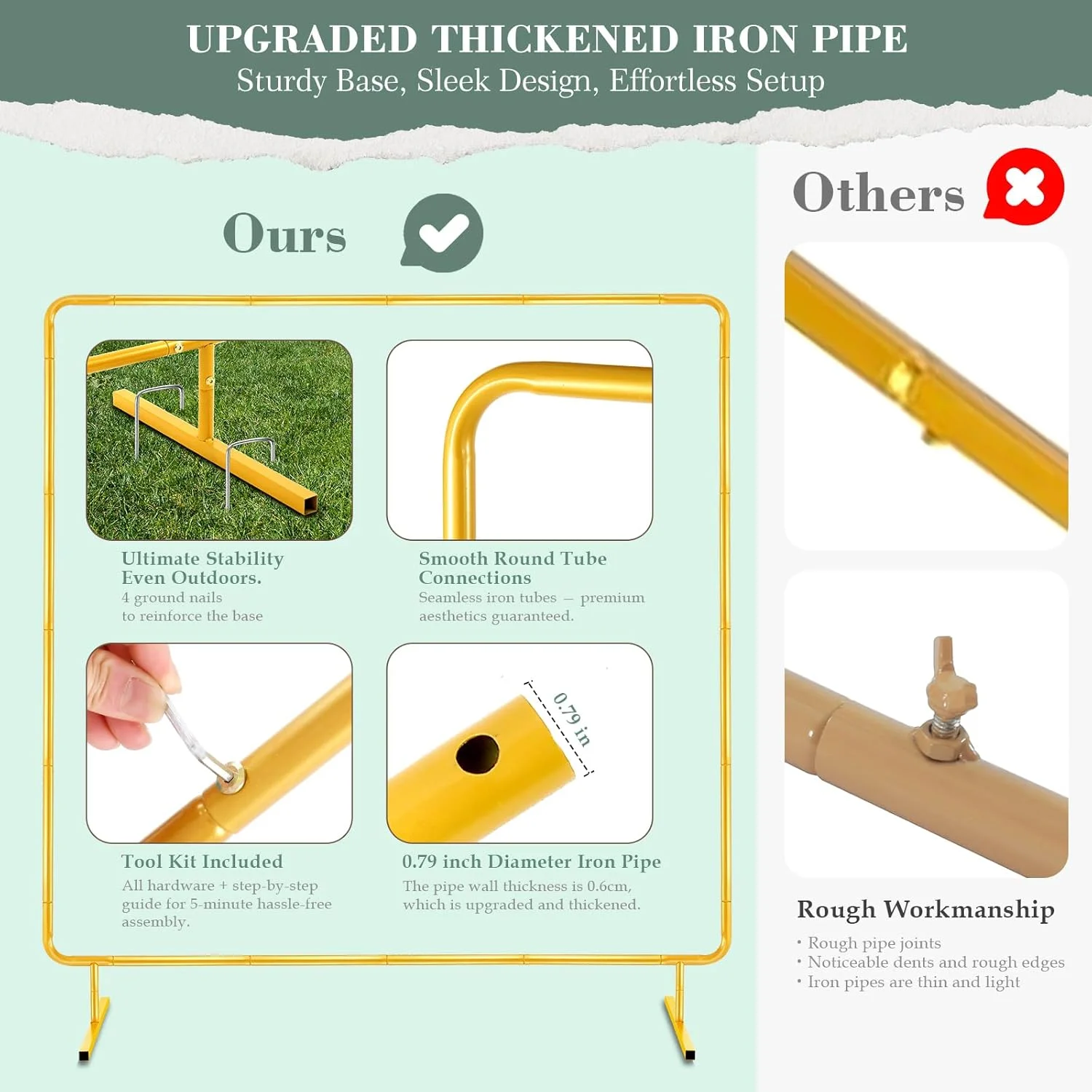 استند پس زمینه طاق بادکنک عروسی 2Mx2M، قاب طاق فلزی مستطیلی طلایی برای طاق گل باغ، تولد، تزئینات جشن بیبی شاور