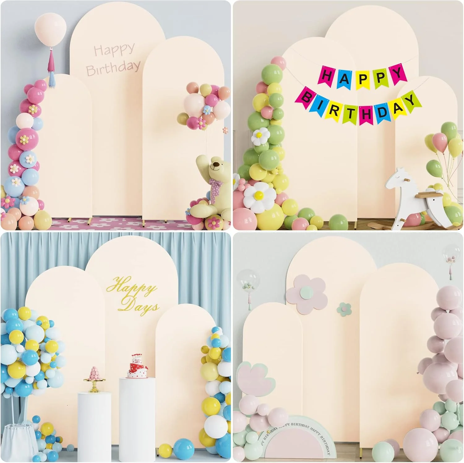 روکش های پایه طاق عروسی اسپندکس Wokceer - پایه های پس زمینه طاق کیارا با سر گرد برای دکوراسیون جشن تولد، مراسم و ضیافت - 120، 150، 180 سانتی متر - بژ