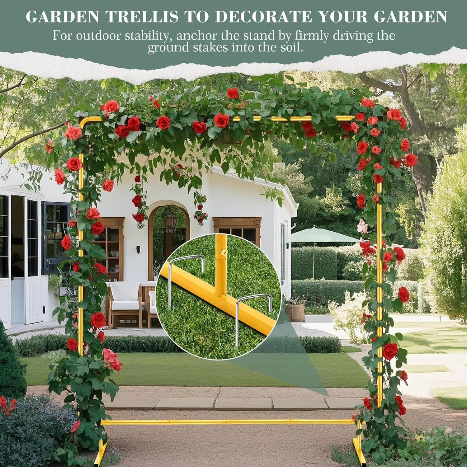 استند پس زمینه طاق بادکنک عروسی 2Mx2M، قاب طاق فلزی مستطیلی طلایی برای طاق گل باغ، تولد، تزئینات جشن بیبی شاور