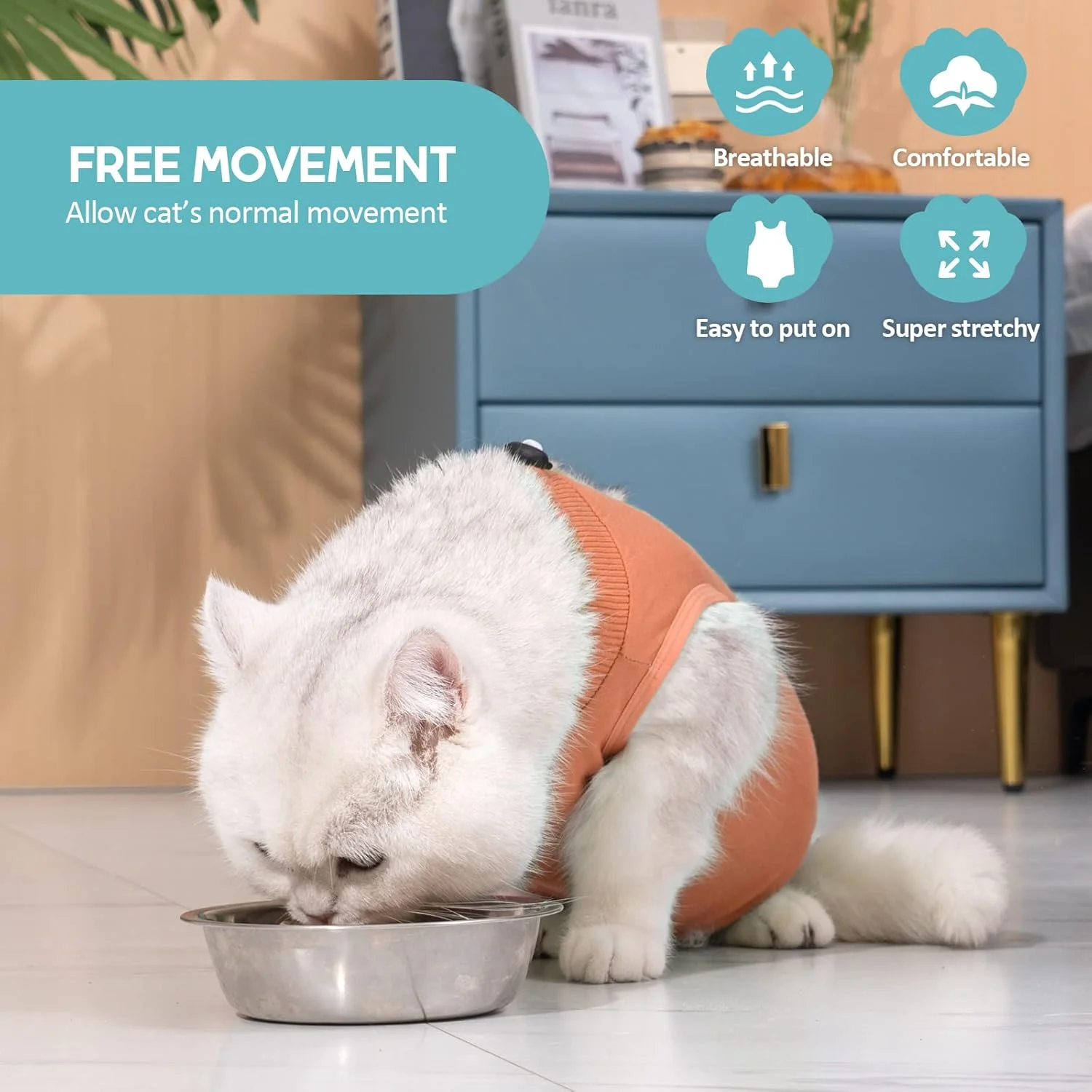 لباس ریکاوری گربه Avont - لباس یکسره بچه گربه برای گربه ها بعد از جراحی، جایگزین قیف ننگ برای جراحی عقیم سازی گربه ماده، محافظت بعد از جراحی یا بیماری های پوستی - مرجانی (S)