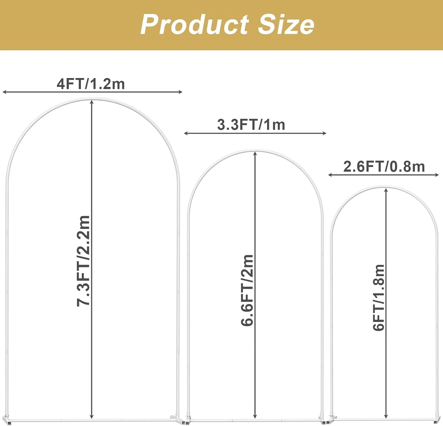 مجموعه پایه طاق پس زمینه برای مراسم عروسی، جشن تولد نوزاد، مهمانی تولد در فضای باز و داخلی، دکوراسیون پایه طاق گل باغ، سفید (2.2 متر/2 متر/1.8 متر) - مجموعه 3 عددی