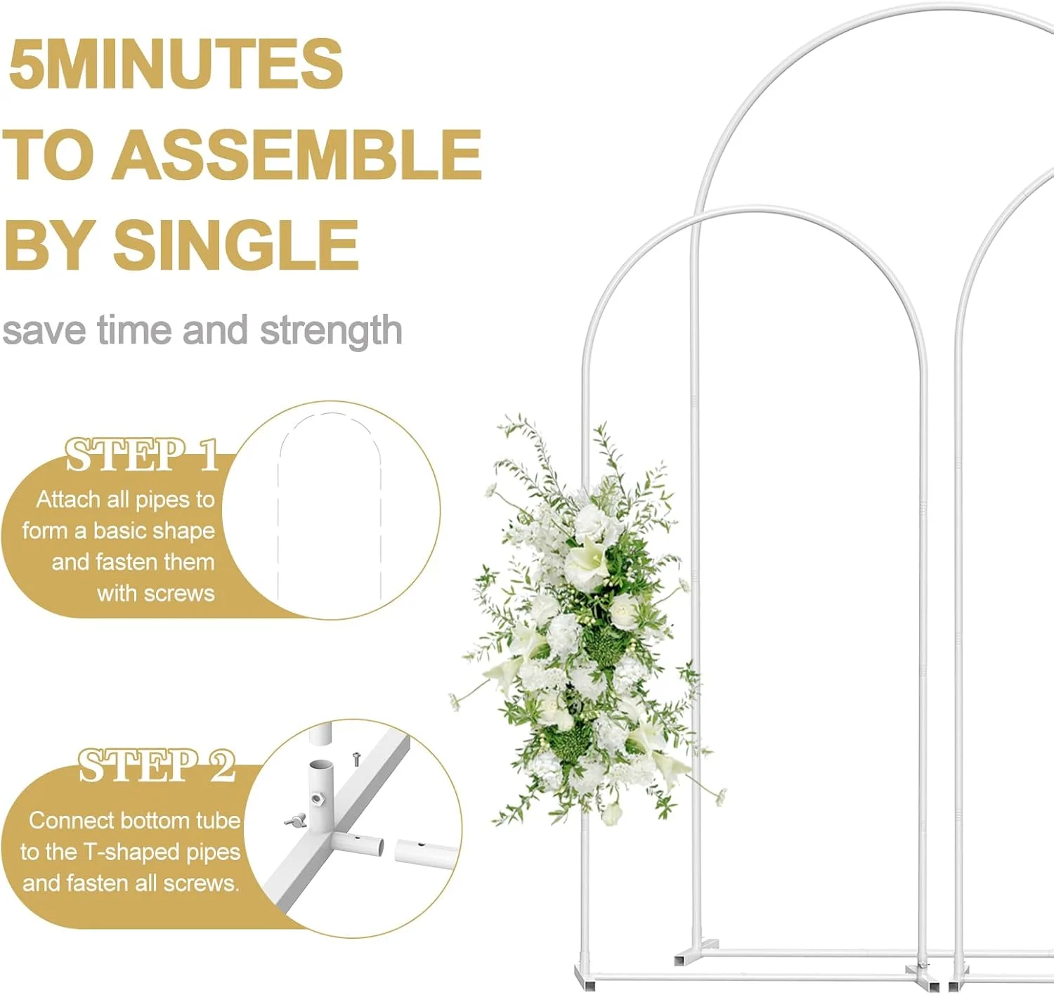 مجموعه پایه طاق پس زمینه برای مراسم عروسی، جشن تولد نوزاد، مهمانی تولد در فضای باز و داخلی، دکوراسیون پایه طاق گل باغ، سفید (2.2 متر/2 متر/1.8 متر) - مجموعه 3 عددی
