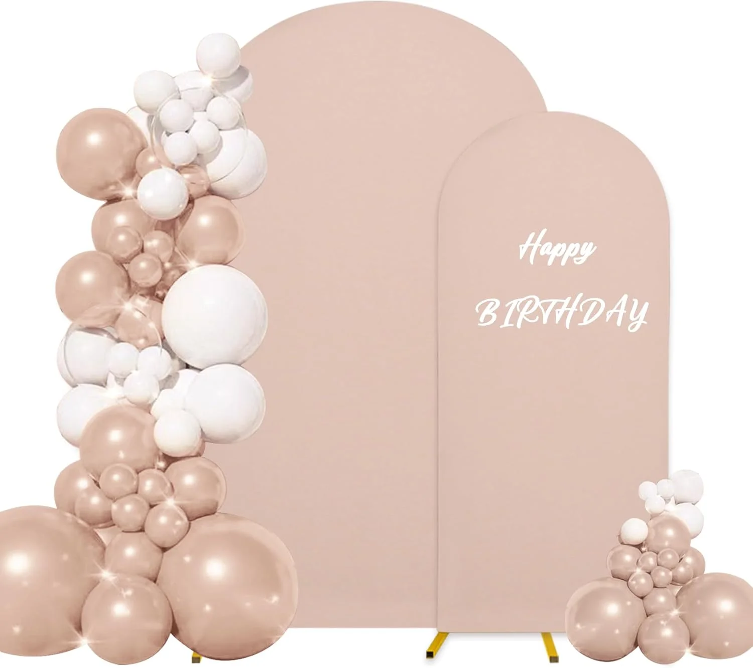 مجموعه 2 عددی روکش طاق عروسی، روکش طاق اسپندکس دو طرفه با قسمت بالایی گرد، مناسب برای دکوراسیون طاق تولد، جشن نوزادی و استند طاق عروسی (2.2 متر، 1.8 متر، قهوه ای کم رنگ)