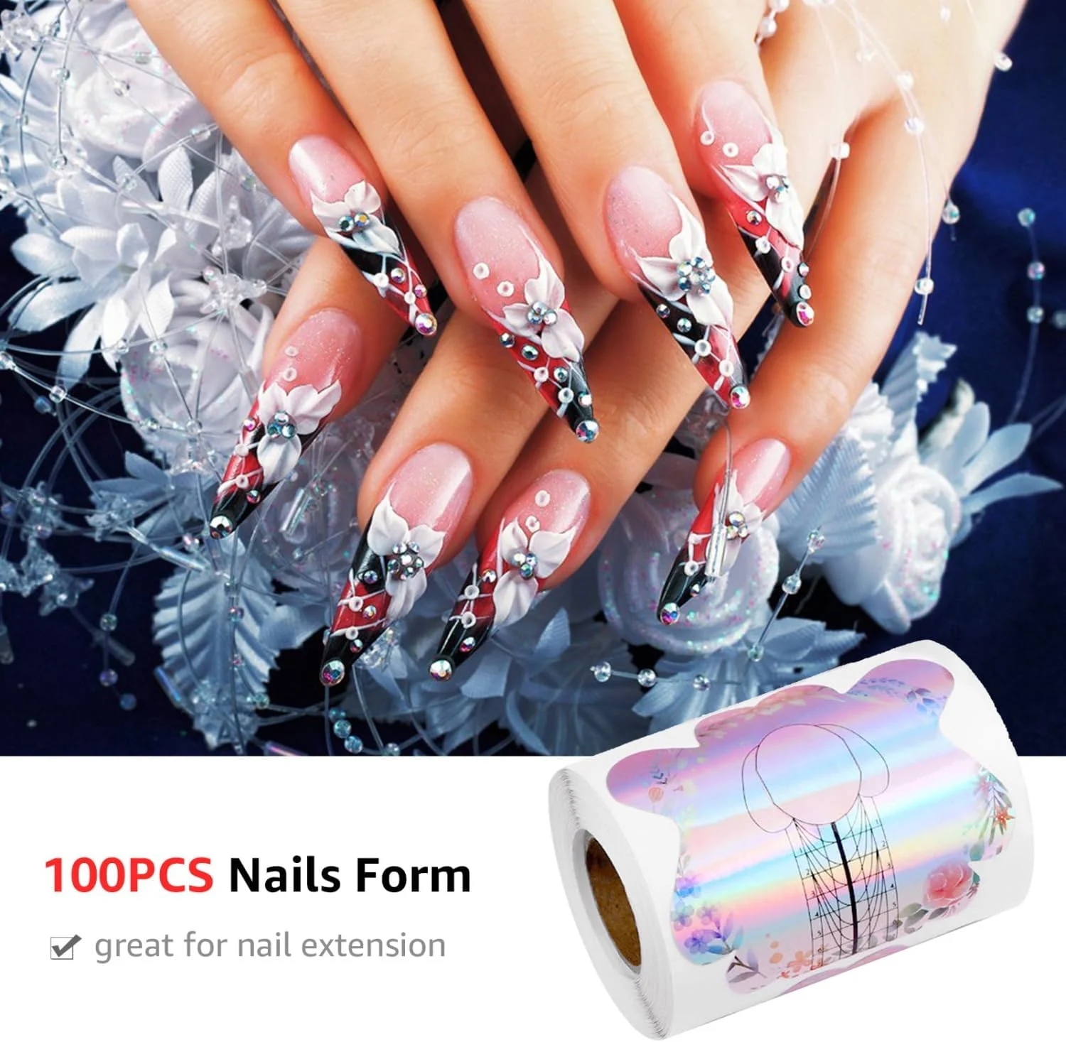 لابیموس 100 عدد فرم ناخن، راهنمای نوک طراحی ناخن، برچسب چسبی ضد گرد و غبار، کاغذ اکستنشن فرم ناخن، ابزار ناخن