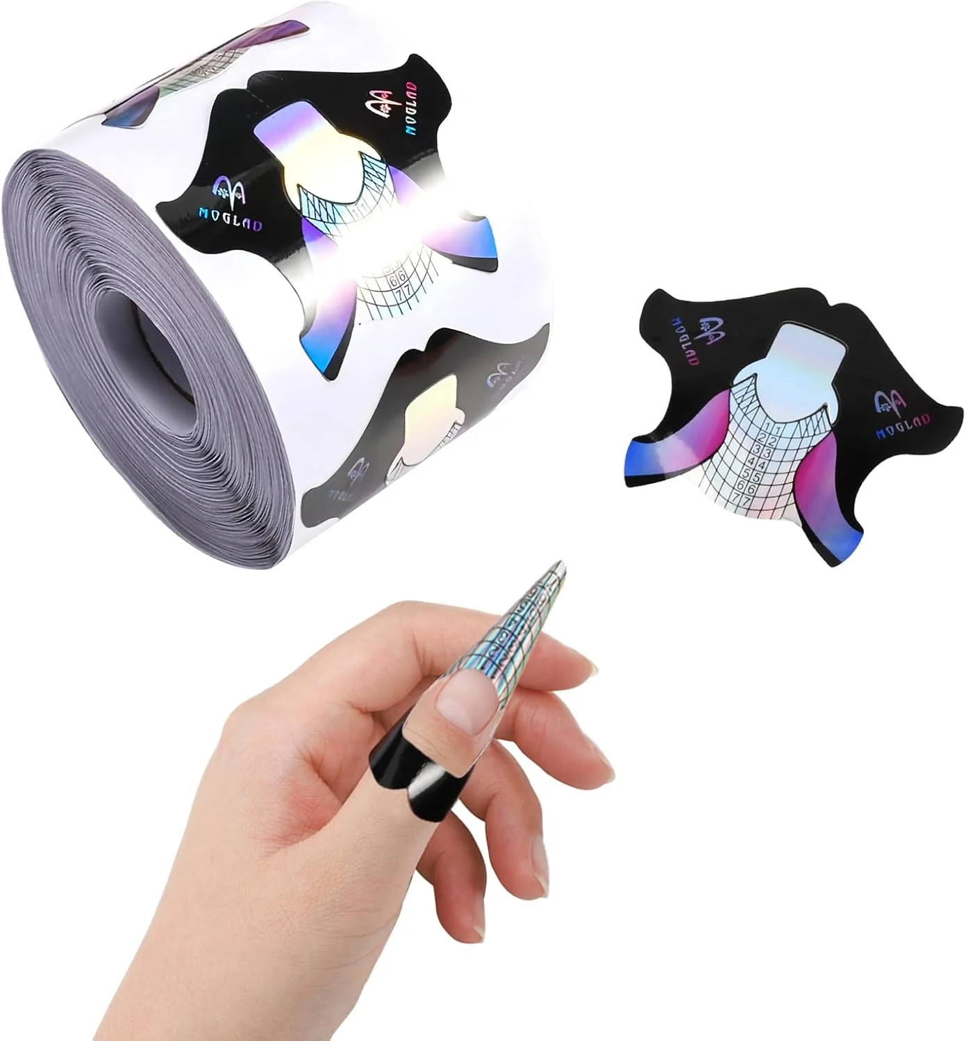 300 عدد قالب طراحی ناخن، 1 رول شابلون برای کاشت ناخن ژلی، سینی کاغذی مانیکور، استیکر راهنما برای طراحی ناخن با ژل اکریلیک و ژل یو وی (B, A)