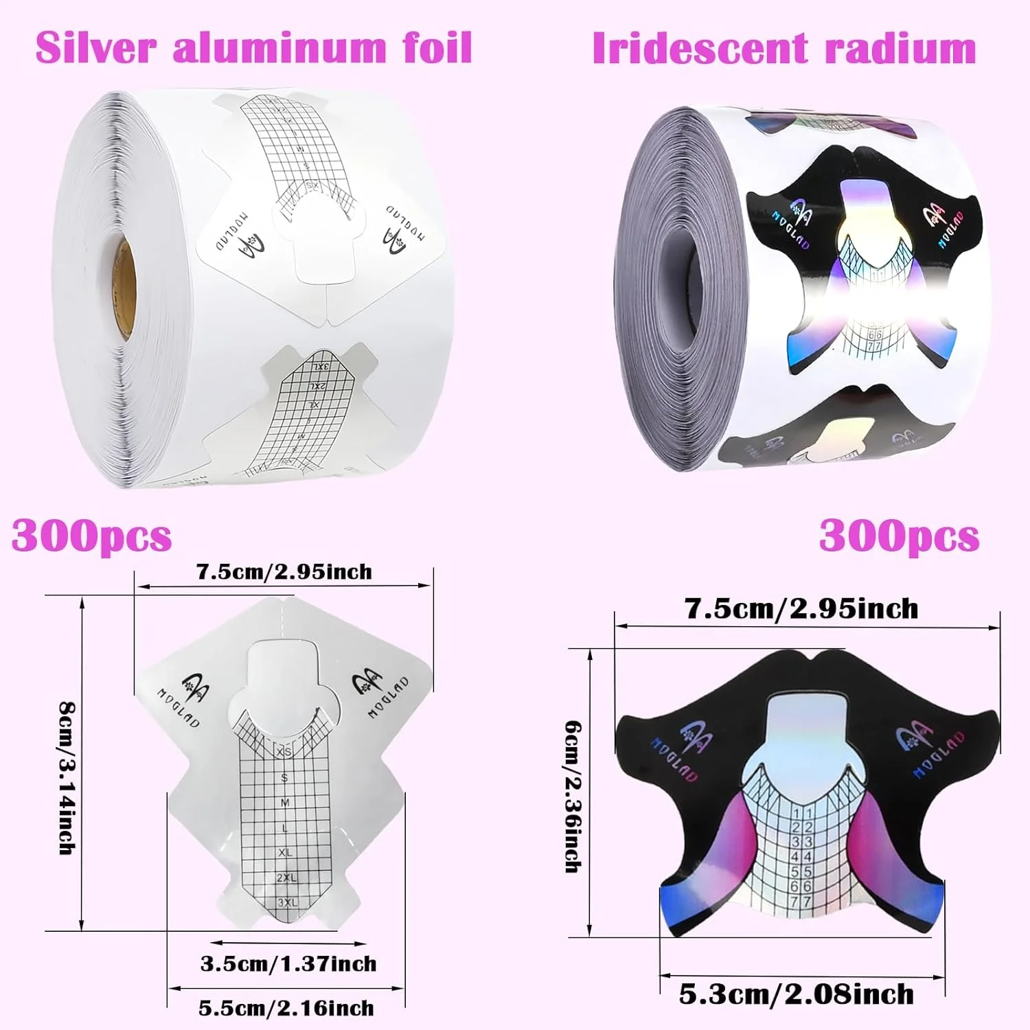 300 عدد قالب طراحی ناخن، 1 رول شابلون برای کاشت ناخن ژلی، سینی کاغذی مانیکور، استیکر راهنما برای طراحی ناخن با ژل اکریلیک و ژل یو وی (B, A)