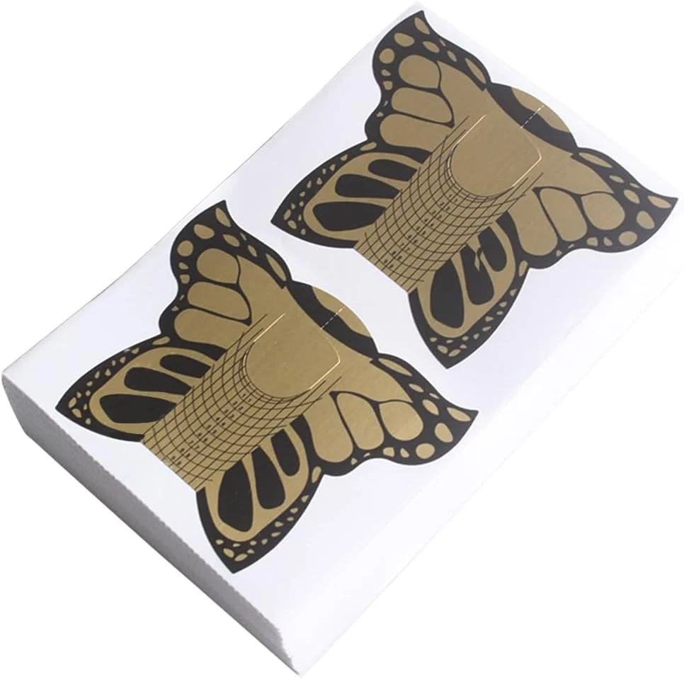 100 عدد فرم ناخن پروانه ای مربعی شکل برای کاشت ناخن با ژل اکریلیک و یو وی، استیکر راهنمای ابزار طراحی ناخن