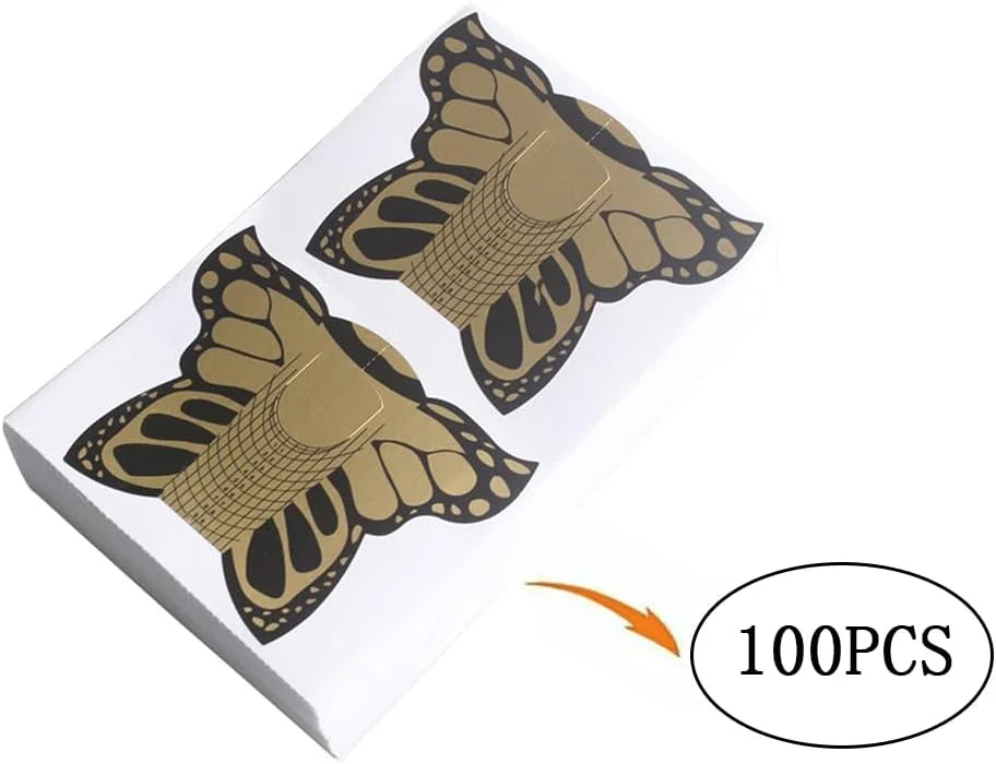 100 عدد فرم ناخن پروانه ای مربعی شکل برای کاشت ناخن با ژل اکریلیک و یو وی، استیکر راهنمای ابزار طراحی ناخن