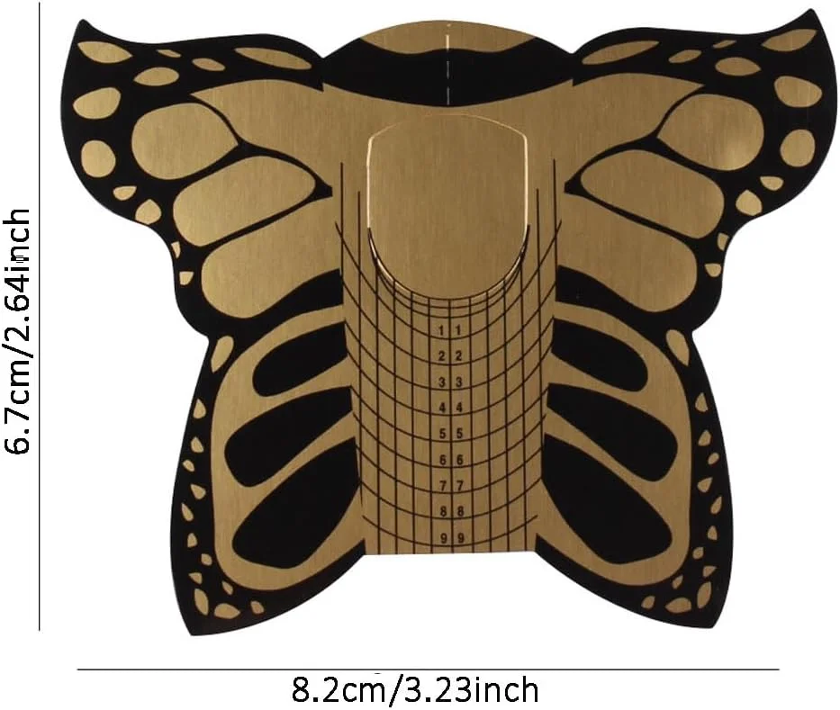 100 عدد فرم ناخن پروانه ای مربعی شکل برای کاشت ناخن با ژل اکریلیک و یو وی، استیکر راهنمای ابزار طراحی ناخن