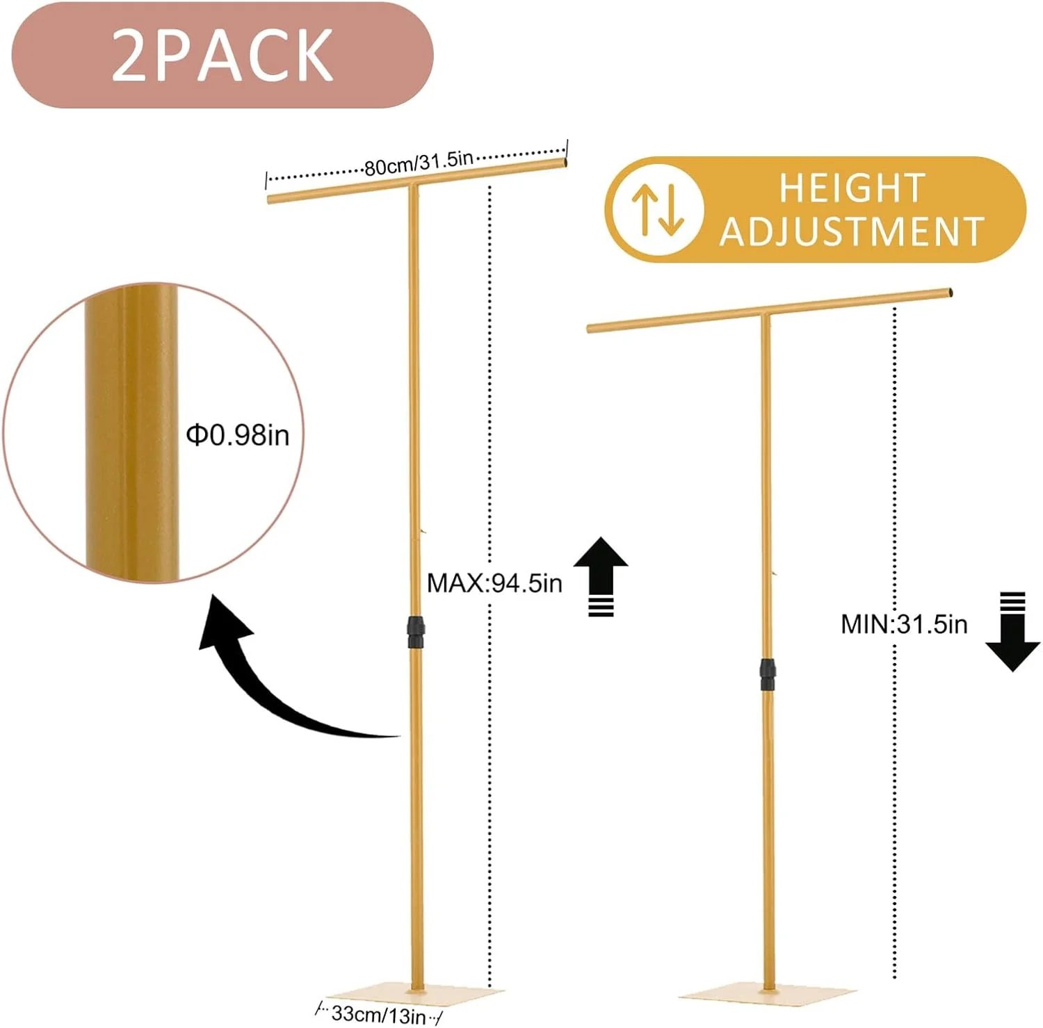 پایه پس زمینه 2 عددی 2.4 متری Vincidern برای مهمانی ها/عروسی، ارتفاع قابل تنظیم - پایه پس زمینه فلزی سنگین برای دکوراسیون عروسی، جشن تولد، جشن نوزاد، عکاسی، طلایی پایه پس زمینه 2 عددی 2.4 متری Vincidern برای مهمانی ها/عروسی، ارتفاع قابل تنظیم - پایه پس زمینه فلزی سنگین برای دکوراسیون عروسی، جشن تولد، جشن نوزاد، عکاسی، طلایی