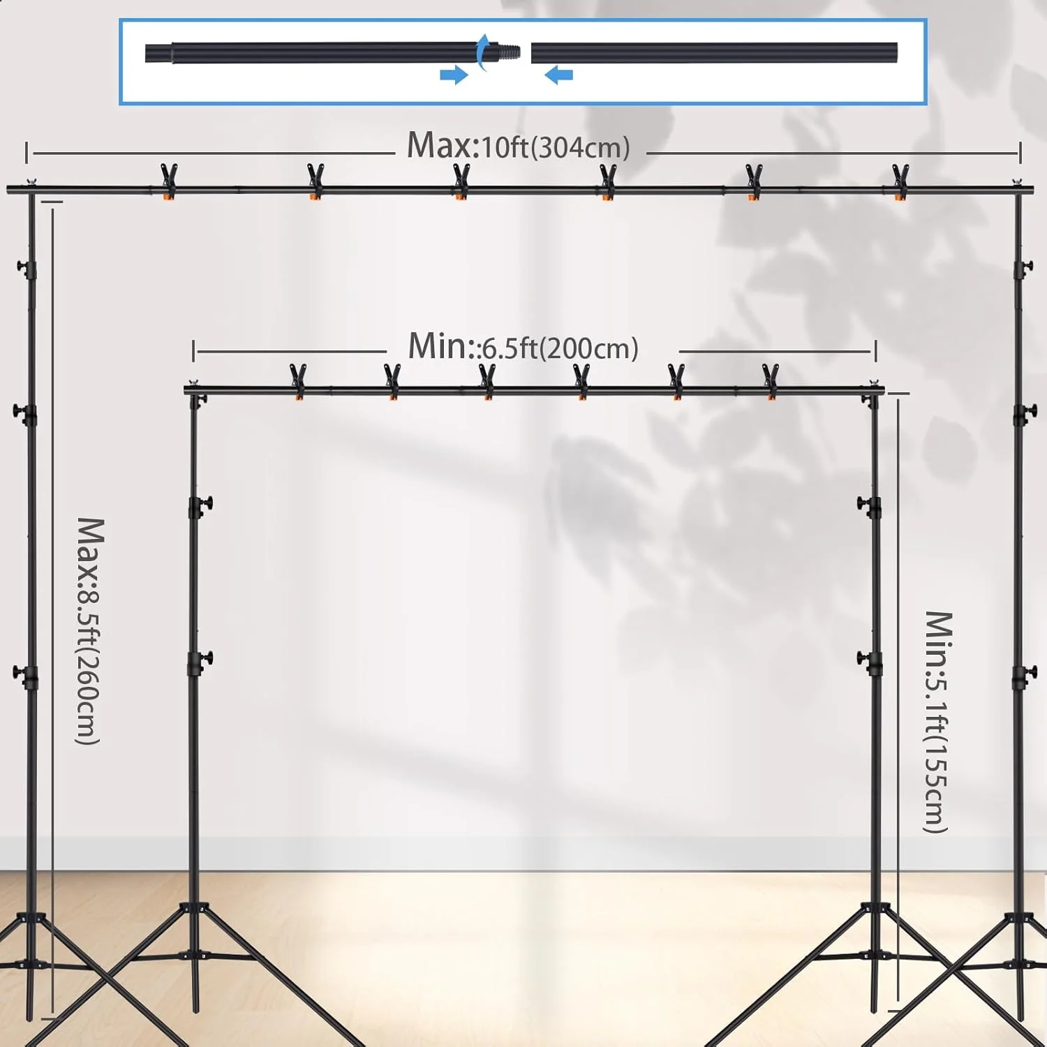 پایه پس زمینه 3x2.6 متری قابل تنظیم به همراه 6 گیره پس زمینه، سیستم پشتیبانی پس زمینه عکاسی با کیف حمل برای عکاسی، فیلمبرداری، مهمانی ها، عروسی