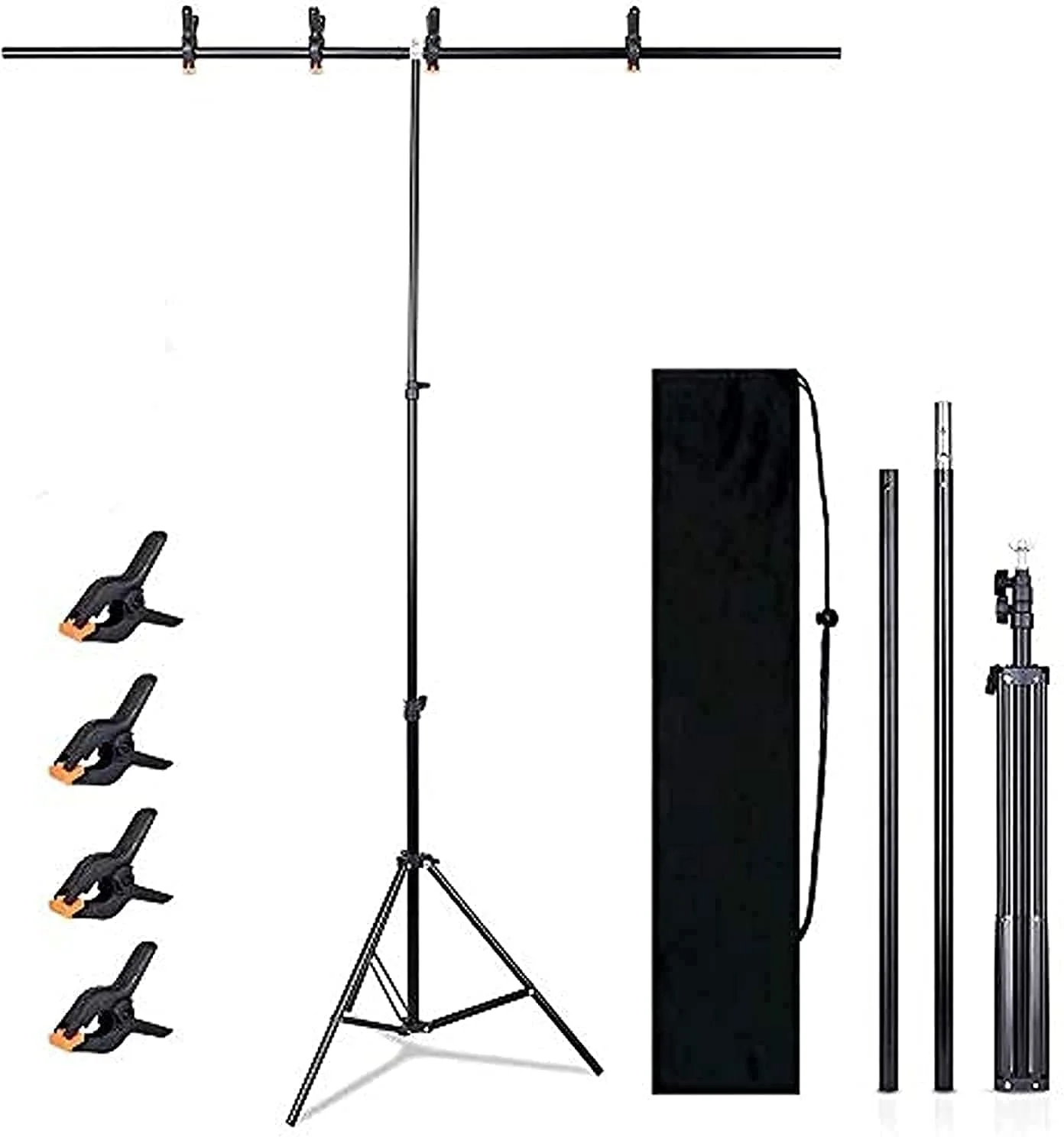 پایه نگهدارنده پس زمینه پرتابل پادوم مدل T شکل، عرض 150 سانتی متر، ارتفاع 200 سانتی متر، پایه قابل تنظیم پس زمینه عکس با 4 گیره فنری